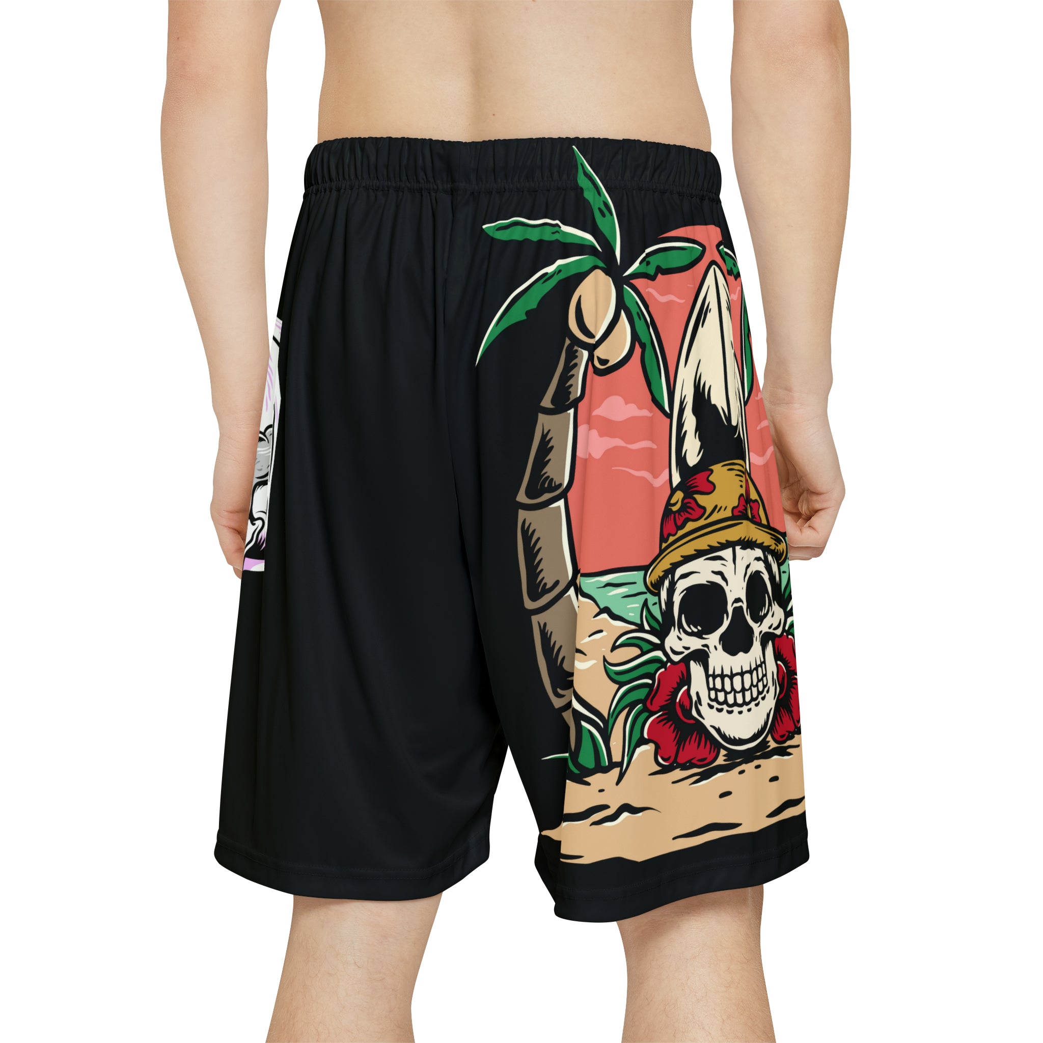 Rich Drip Beach Army Skull - RV Palm Tree Silhouette Men’s Sports Shorts (AOP) Black