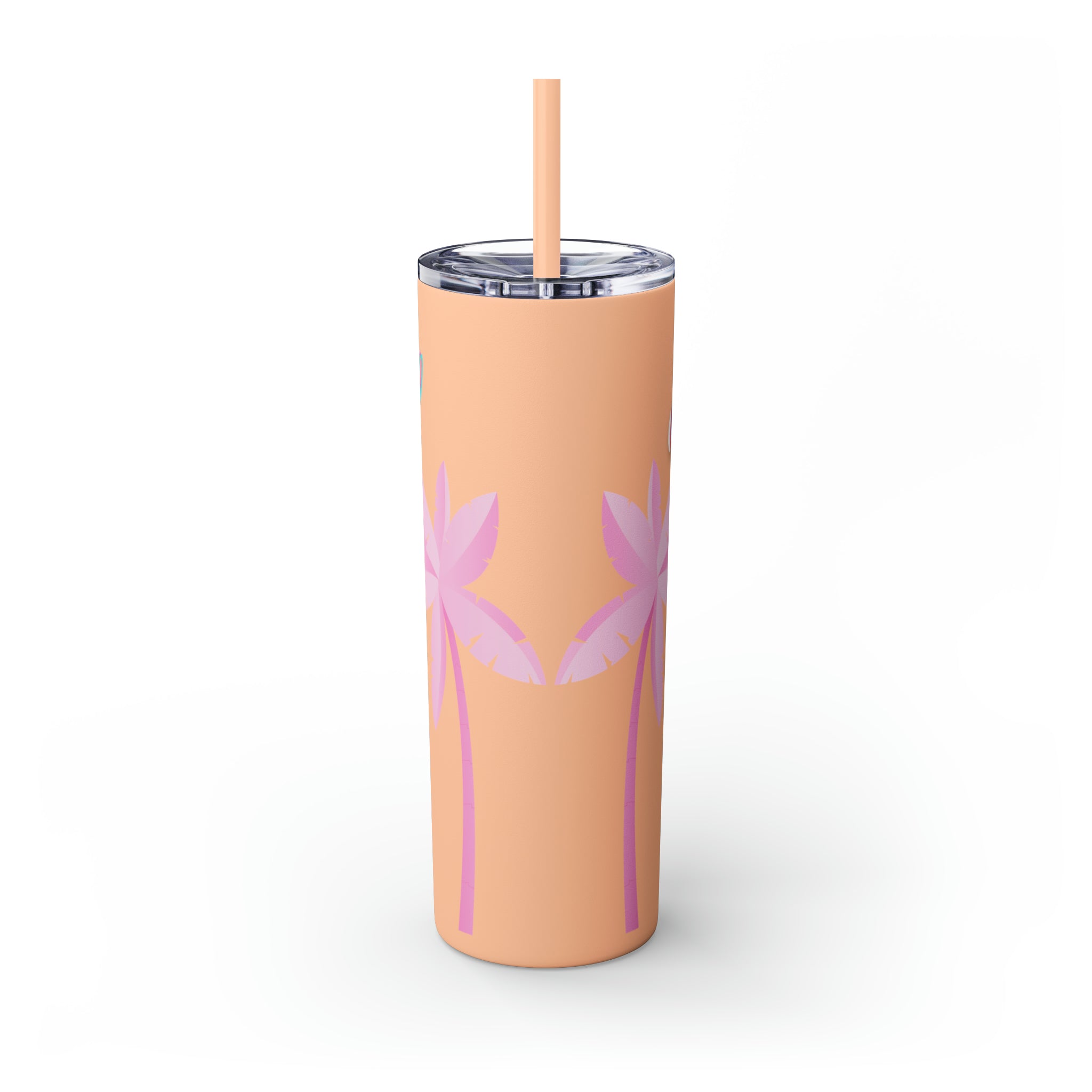 Rich Drip Tropical Pink Palm Tree - Skinny Tumbler with Straw, 20oz