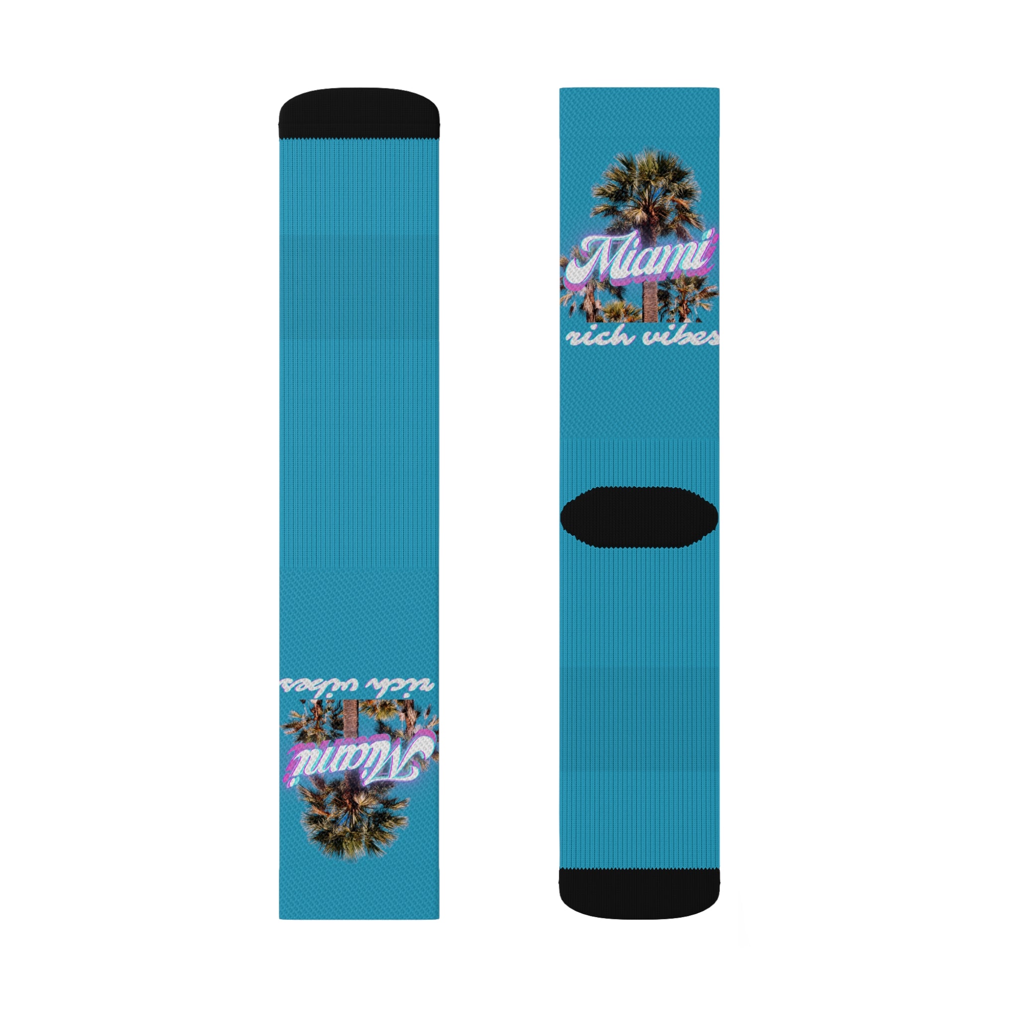Rich Drip Miami Palm Tree Silhouette - Sublimation Socks Turquoise