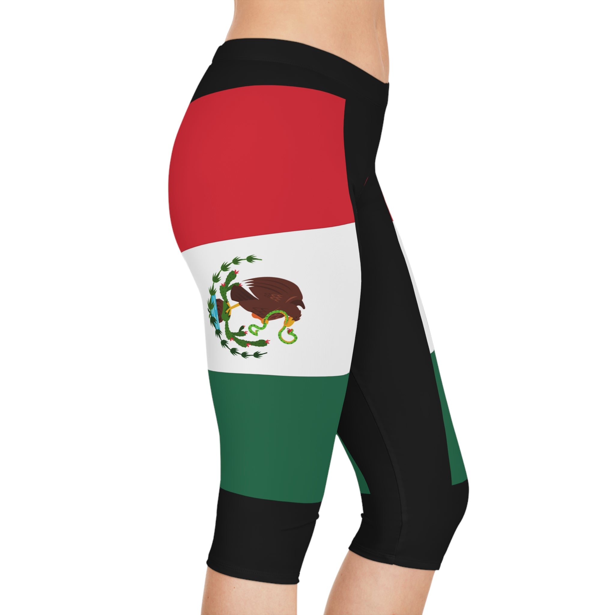 Vineyard Vibes Mexican Flag Beach Vibes 1.0 - Women's Capri Leggings (AOP)Black