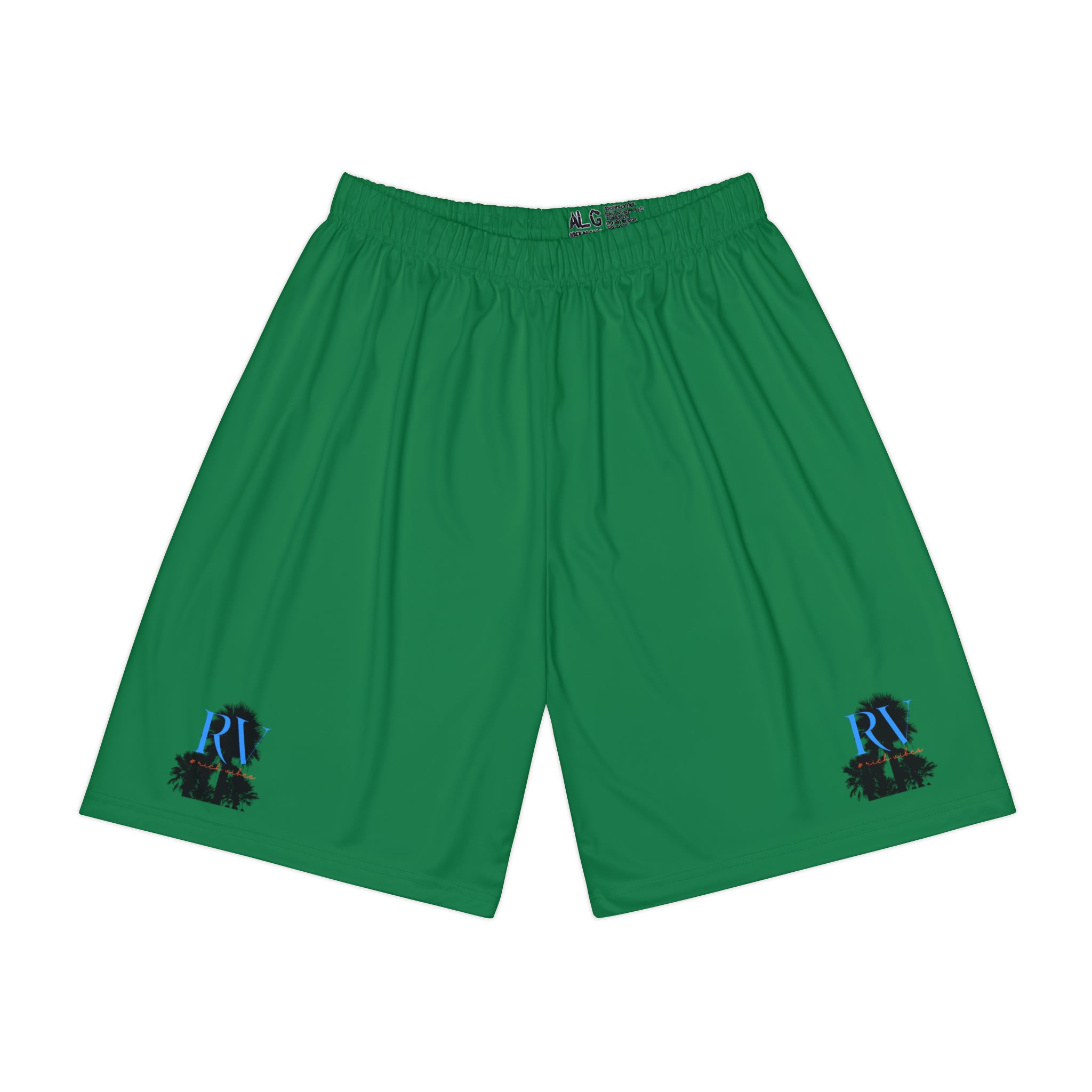 Rich Vibes RV Palm Tree Silhouette Men’s Sports Shorts (AOP) Turf Green