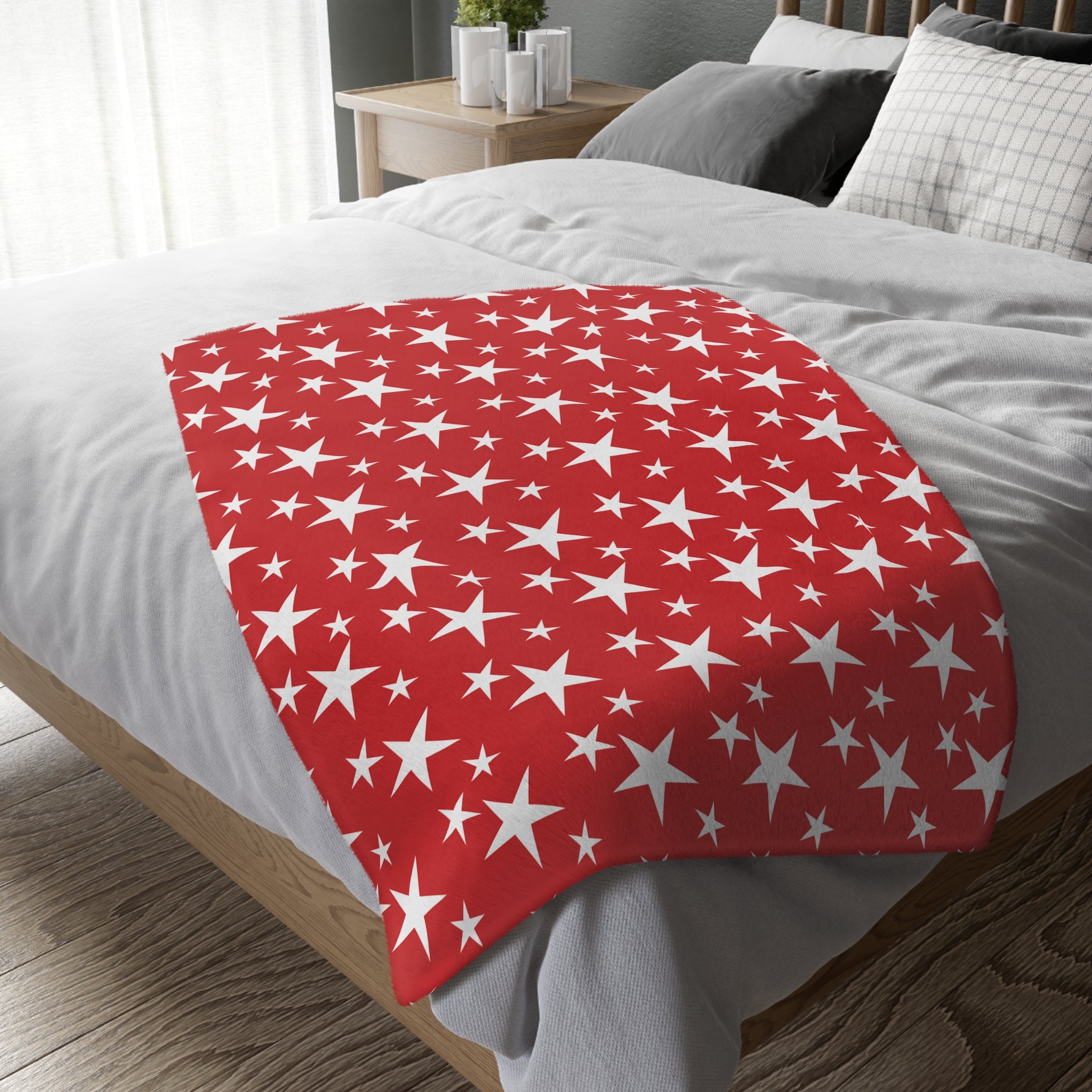 Stars and Stripes Red Velveteen Minky Blanket - (Two-sided print)