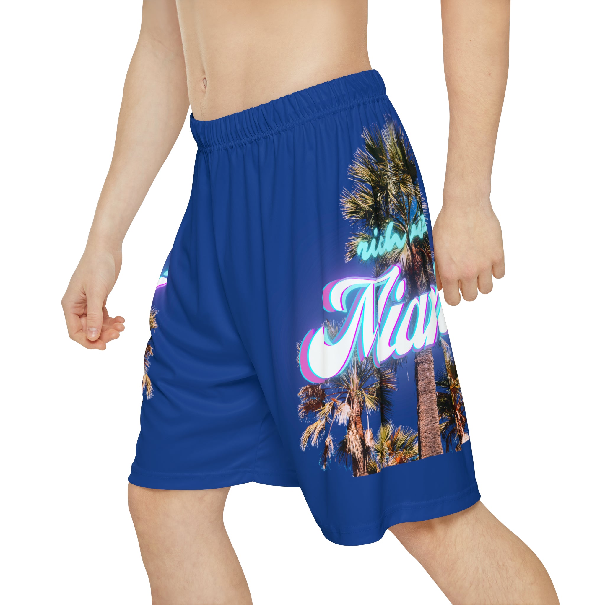 RV Rich Drip Miami Palm Tree Silhouette - Men’s Sports Shorts (AOP) Royal Blue