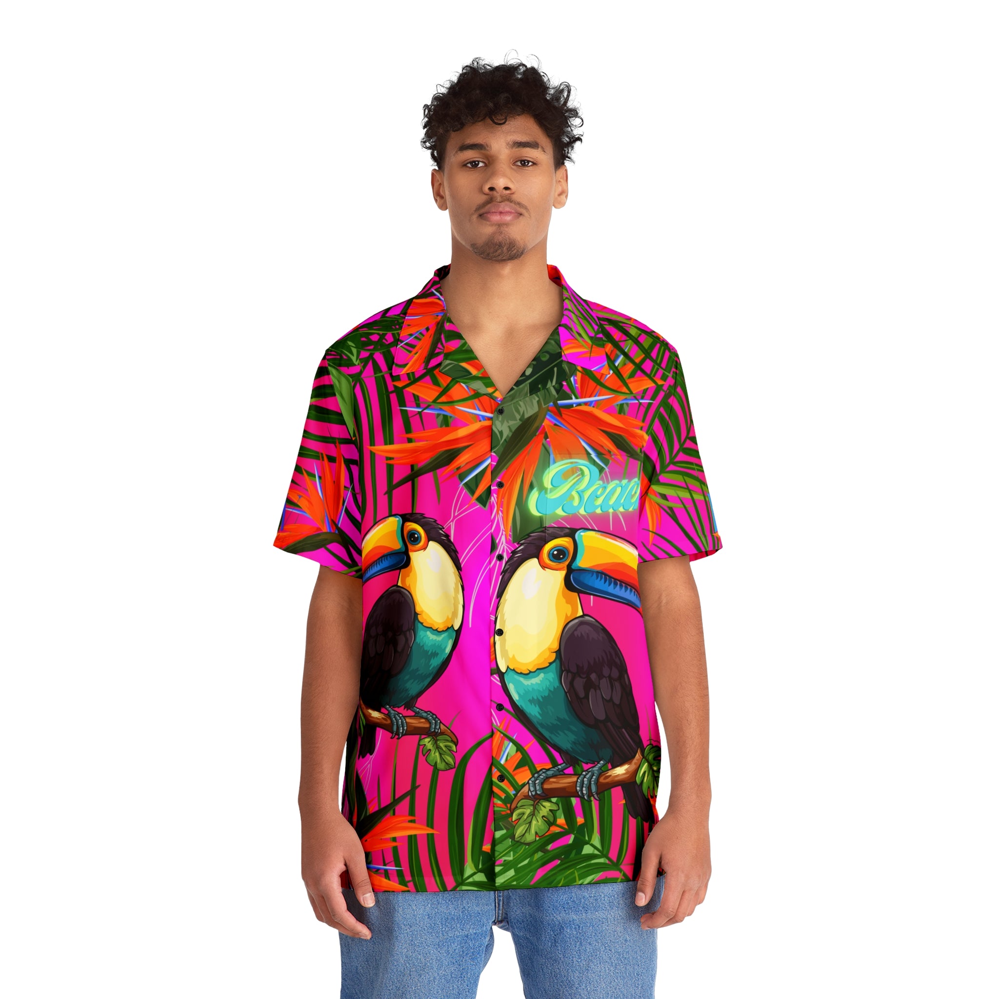 Rich Vibes Tropical Pink Jungle Tiger RV  - Men's Hawaiian Shirt (AOP)