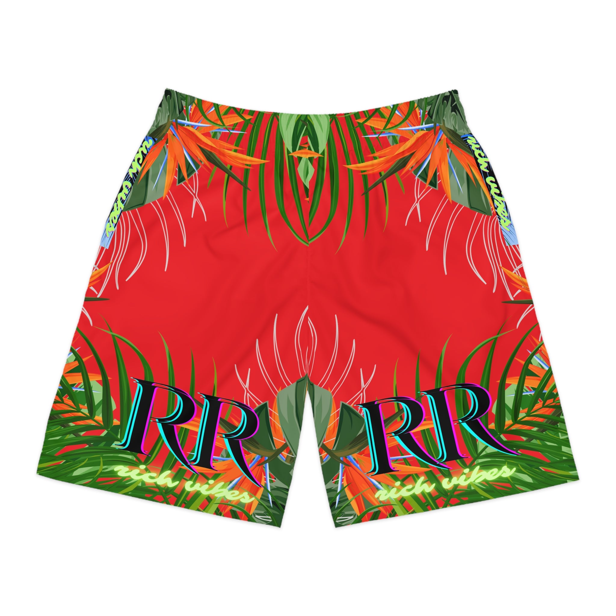 Rich Vibes Volt Infrared Tropical Jungle Print - Men's Jogger Shorts (AOP)Black