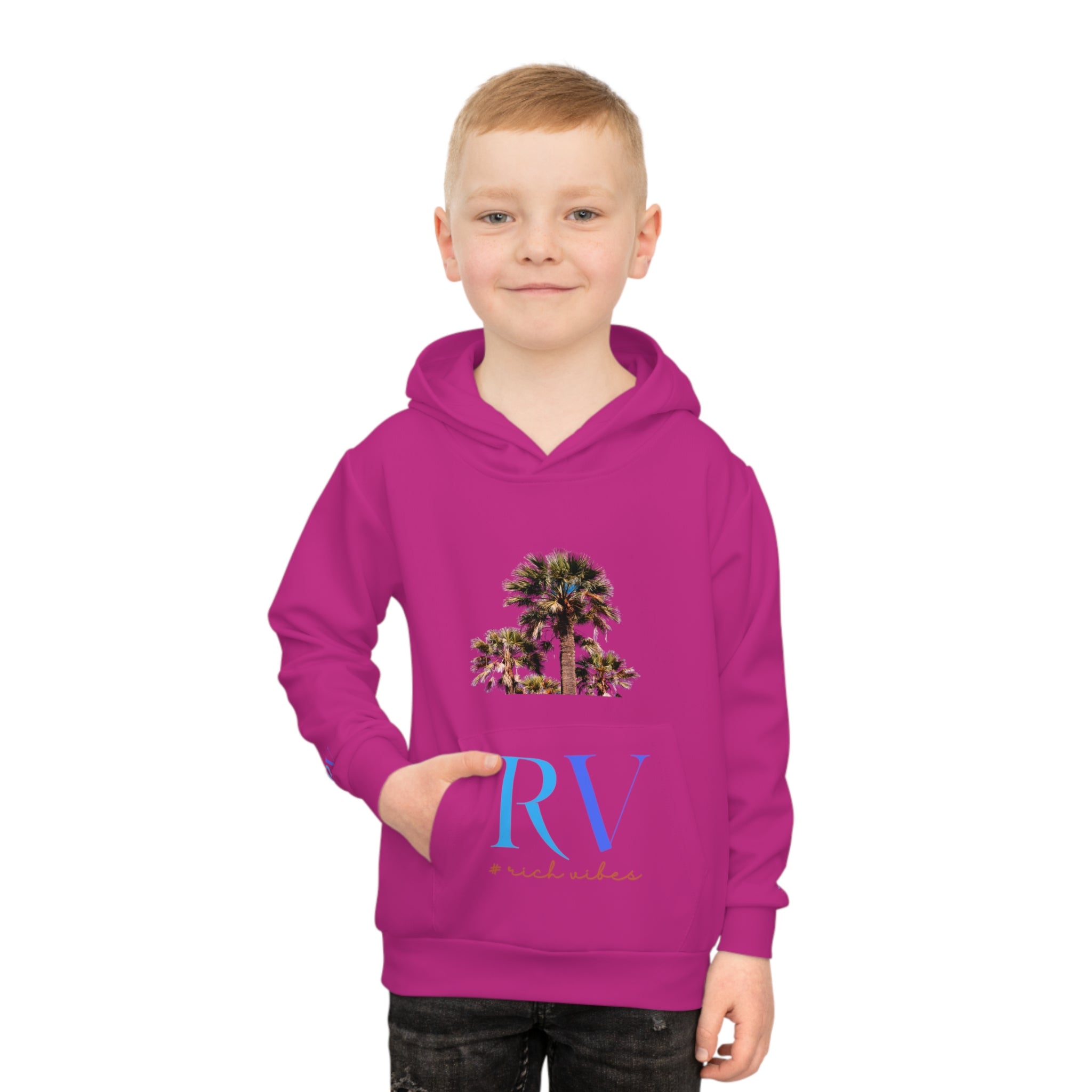 Rich Vibes Follow Your Dreams RV Color Palm Tree Pink-  Children's Hoodie (AOP)