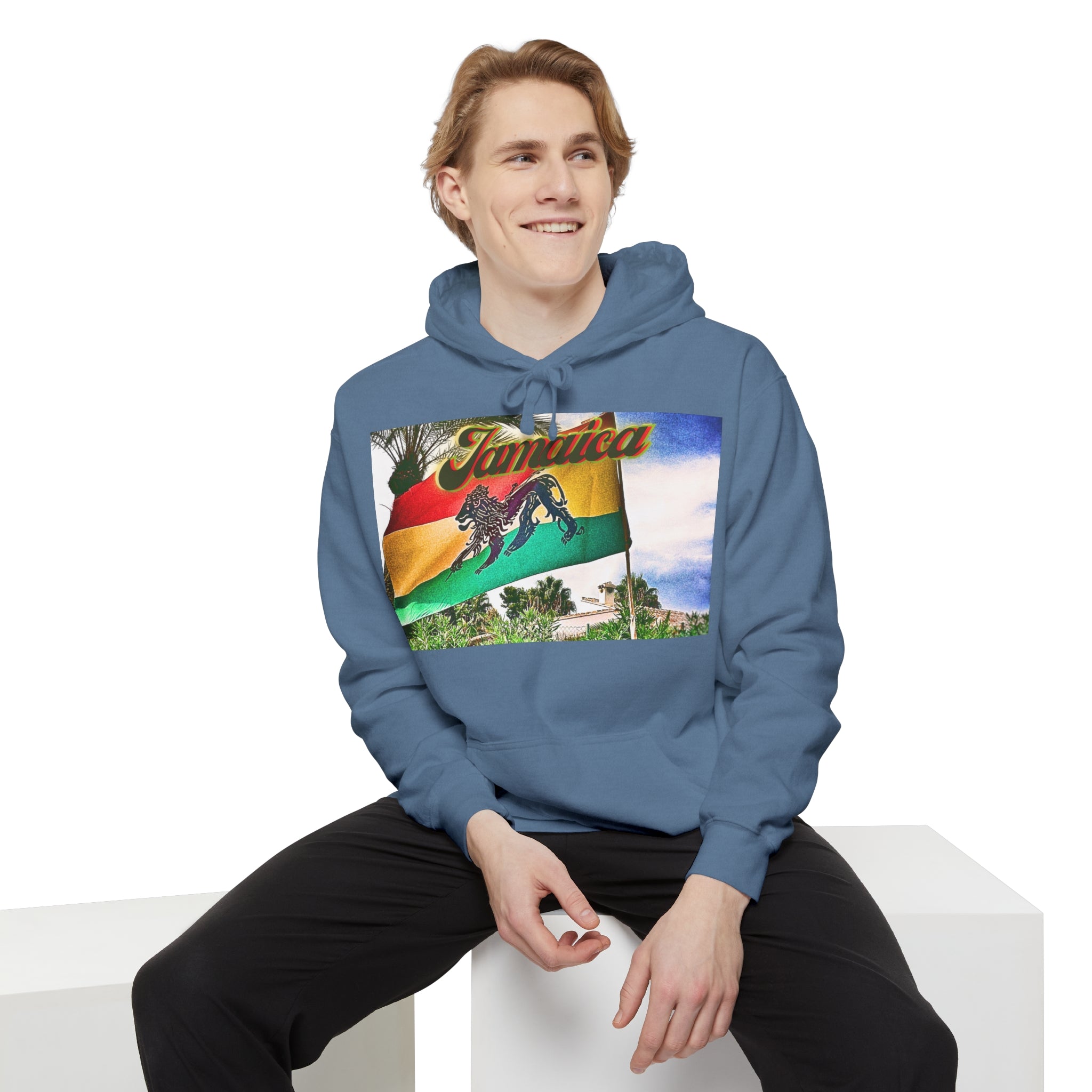 Jamaica Lion Of Judah Flag Blue Jean - Garment-Dyed Hoodie