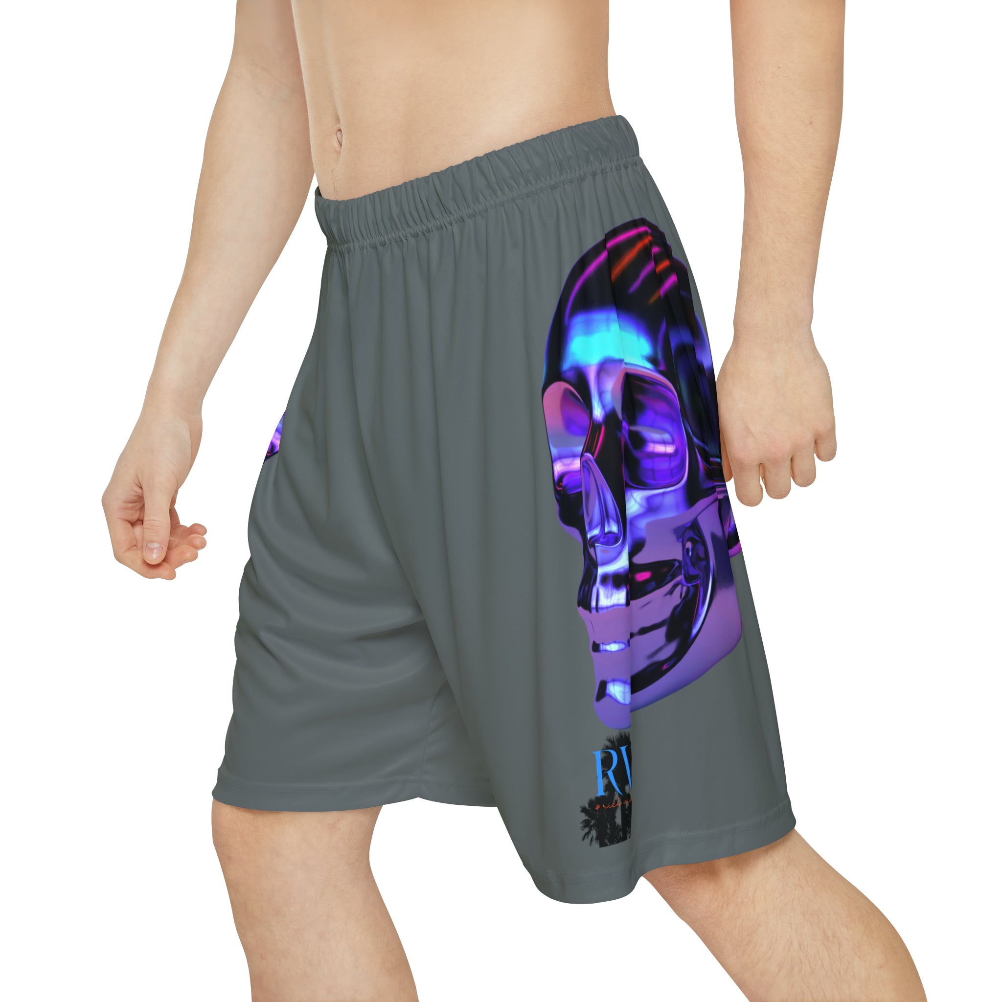 Rich Drip Psychedelic Metal Skull - RV Palm Tree Silhouette Men’s Sports Shorts (AOP) D-Grey