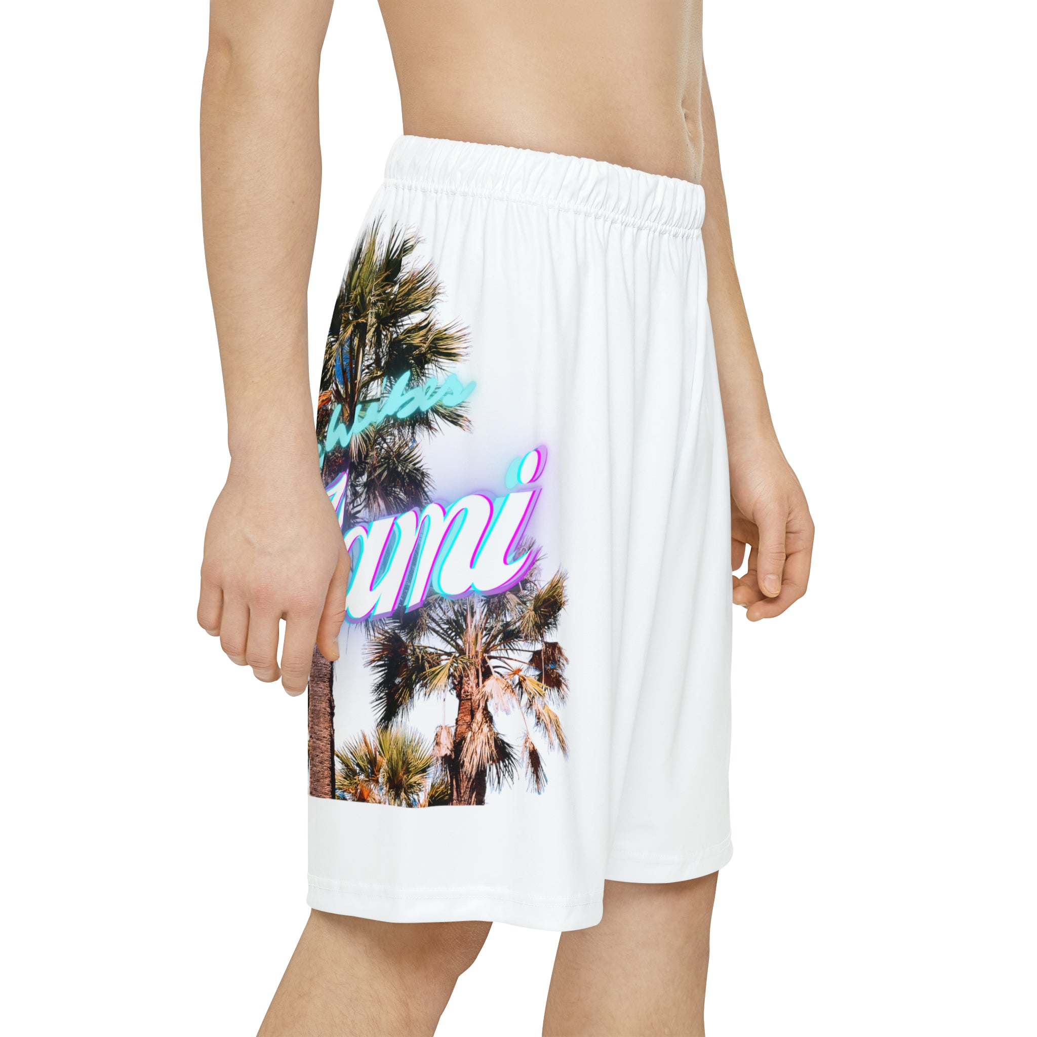 RV Rich Drip Miami Palm Tree Silhouette - Men’s Sports Shorts (AOP) White
