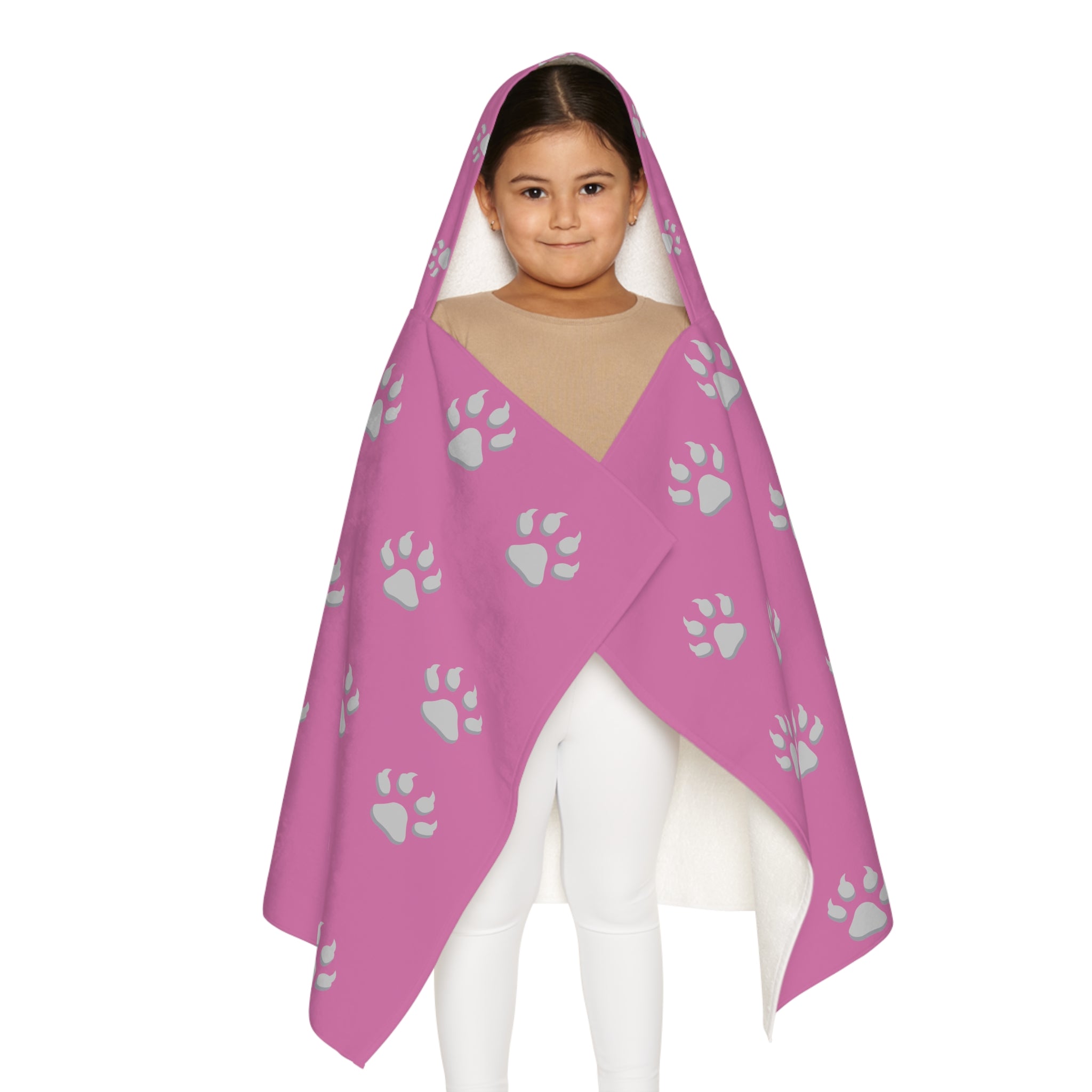 Tiger Cub Paw Print - Youth Hooded Towel (Light Pink)