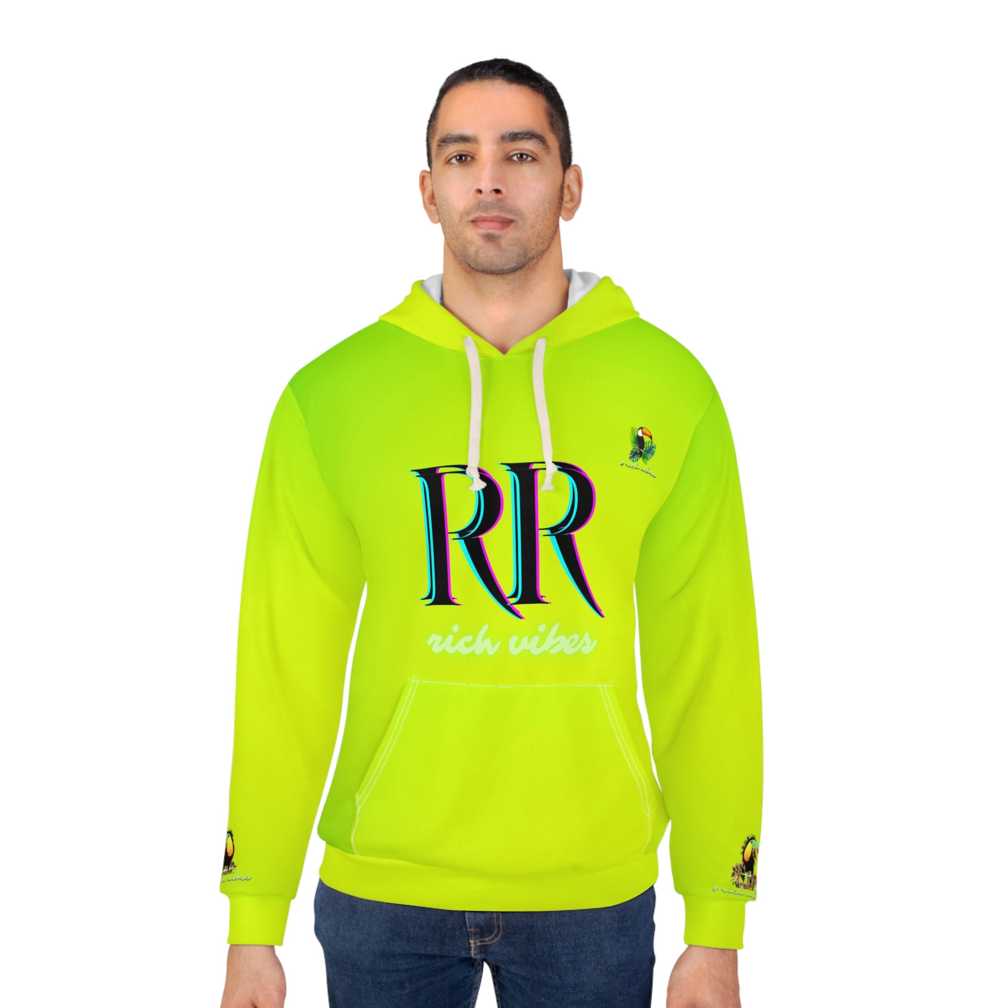 Rich Vibes Lime Green Volt RR Tropical Jungle Tiger - Unisex Pullover Hoodie (AOP)