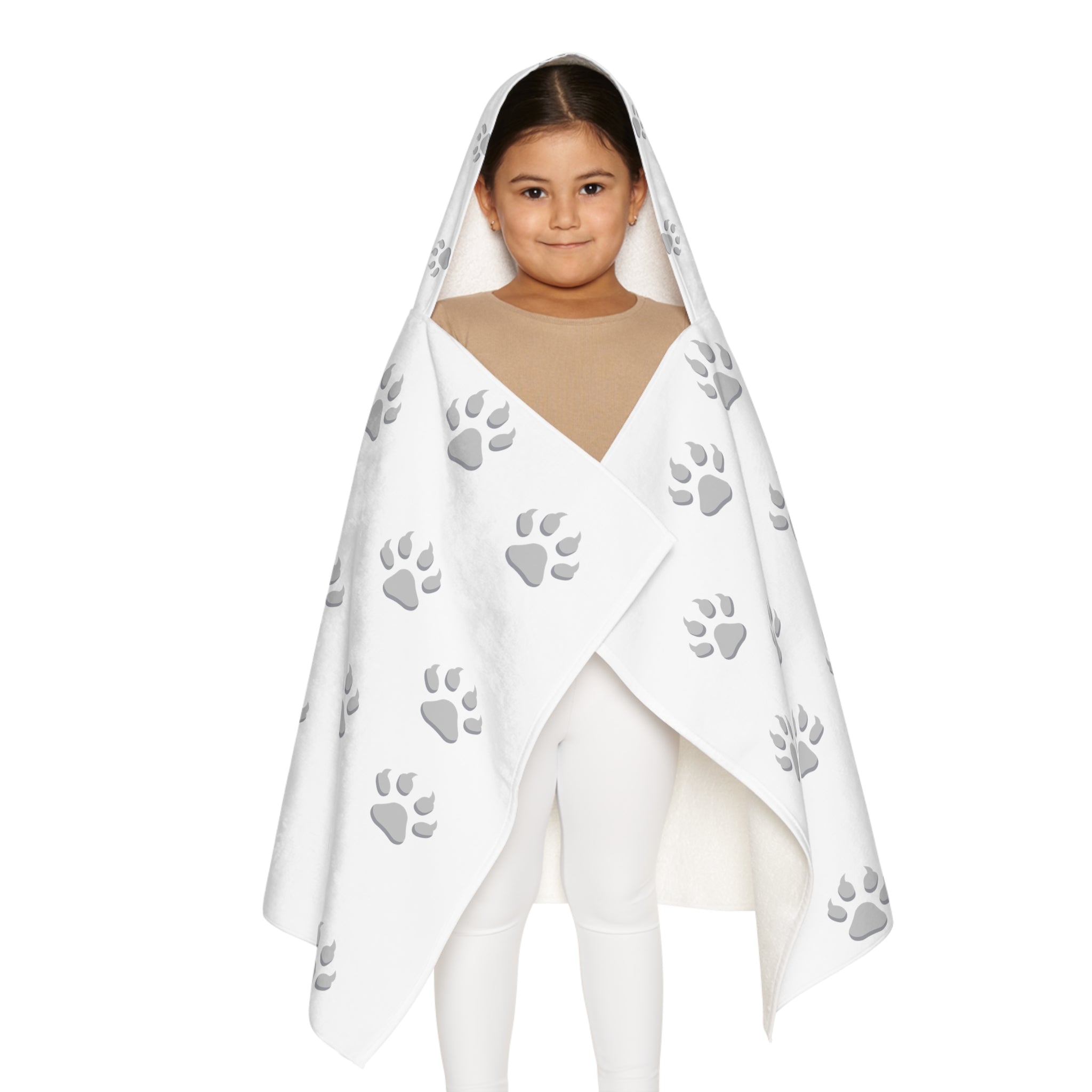 Tiger Cub Paw Print - Youth Hooded Towel (White)