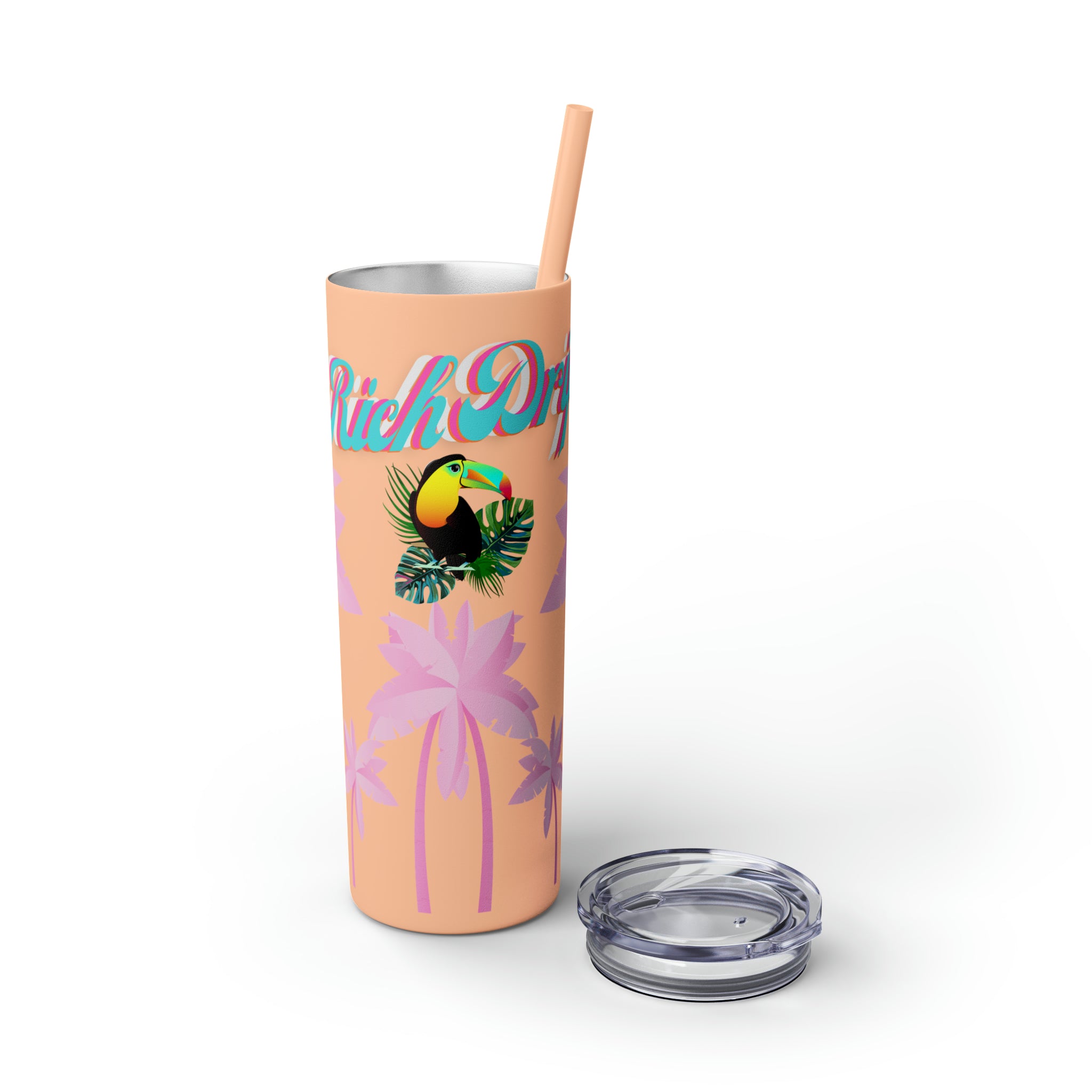 Rich Drip Tropical Pink Palm Tree - Skinny Tumbler with Straw, 20oz