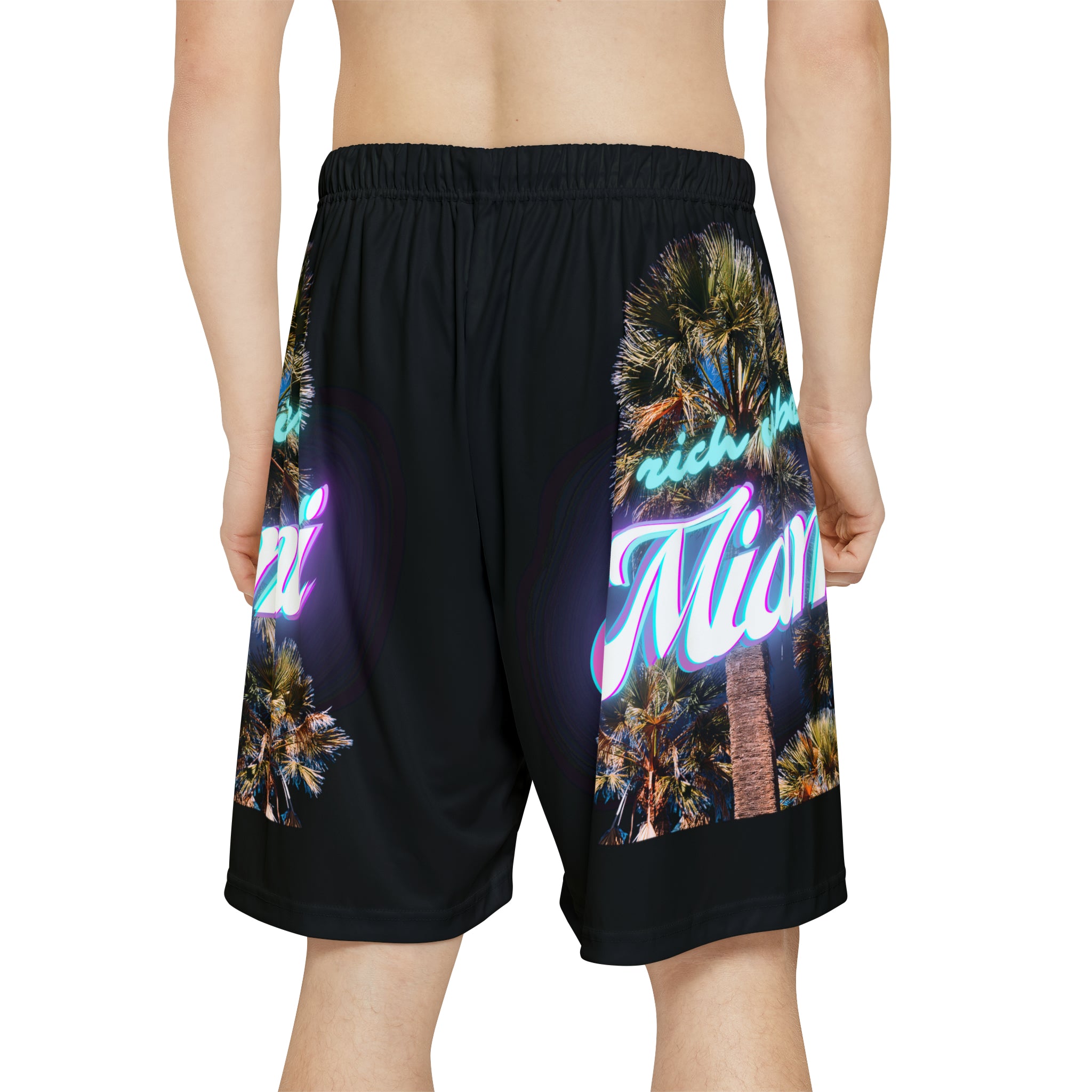 RV Rich Drip Miami Palm Tree Silhouette - Men’s Sports Shorts (AOP) Black