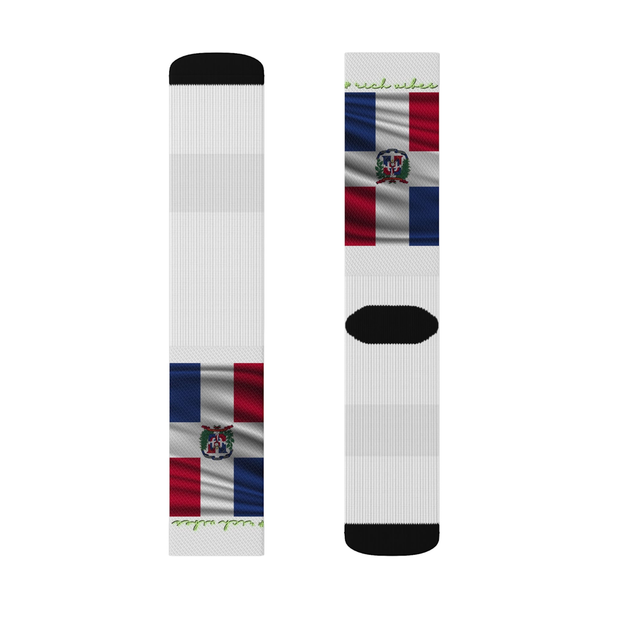 Rich Vibes Volt Dominican Republic Flag White - Sublimation Socks