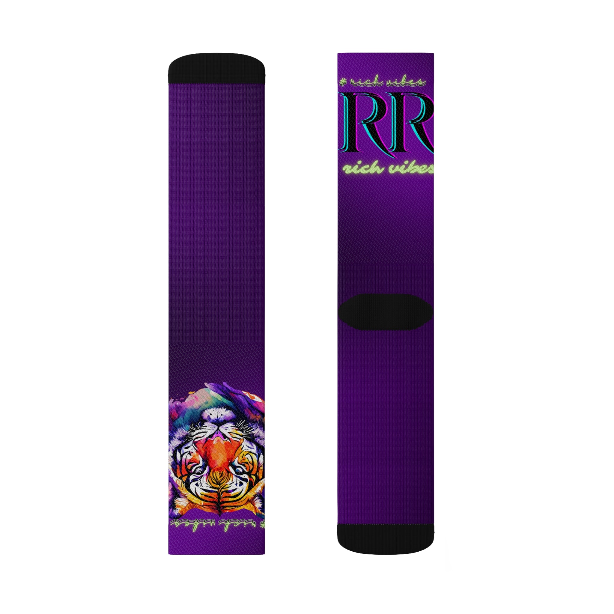 Rich Vibes RR Purple Tropical Jungle Tiger - Sublimation Socks Black