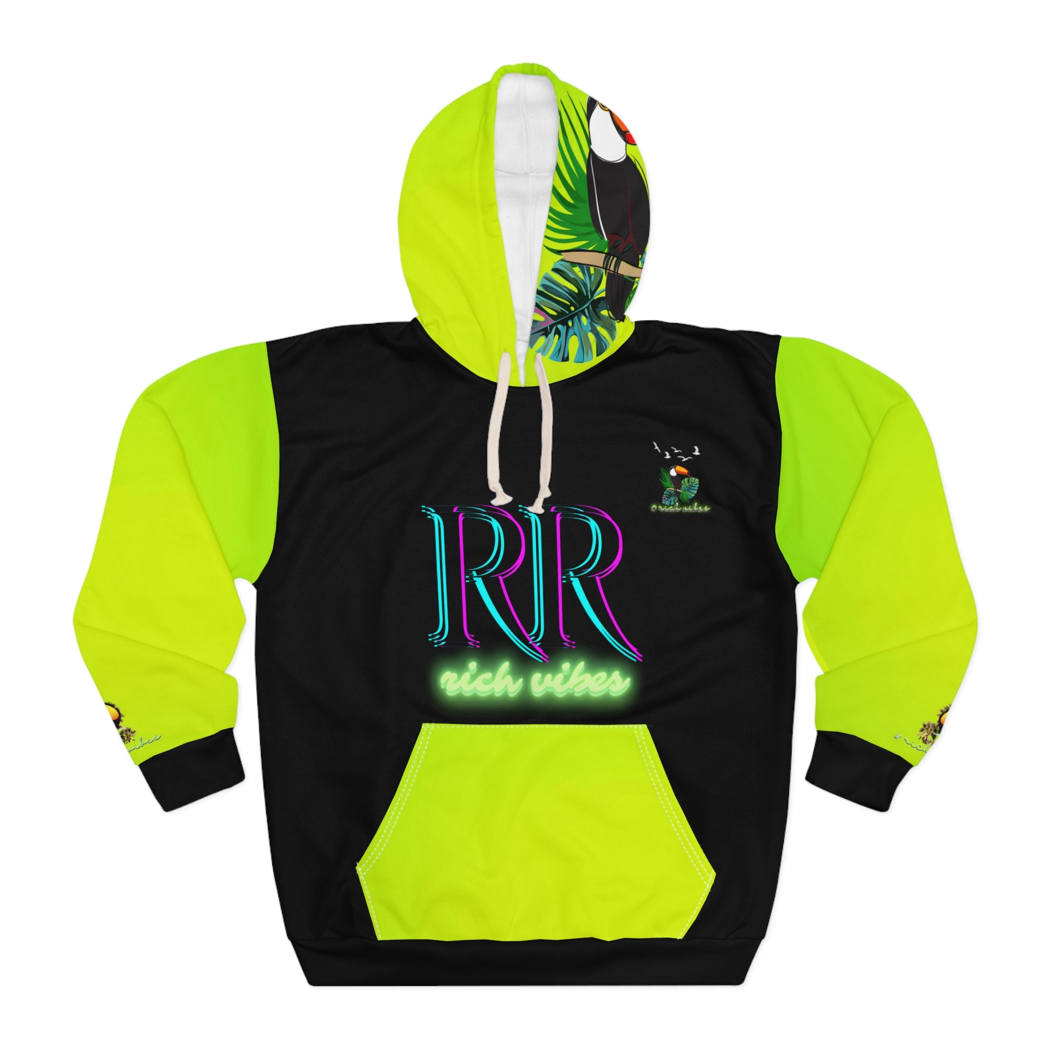 Rich Vibes Lime Green Volt RR Tropical Jungle Tiger 1.3 - Unisex Pullover Hoodie (AOP)