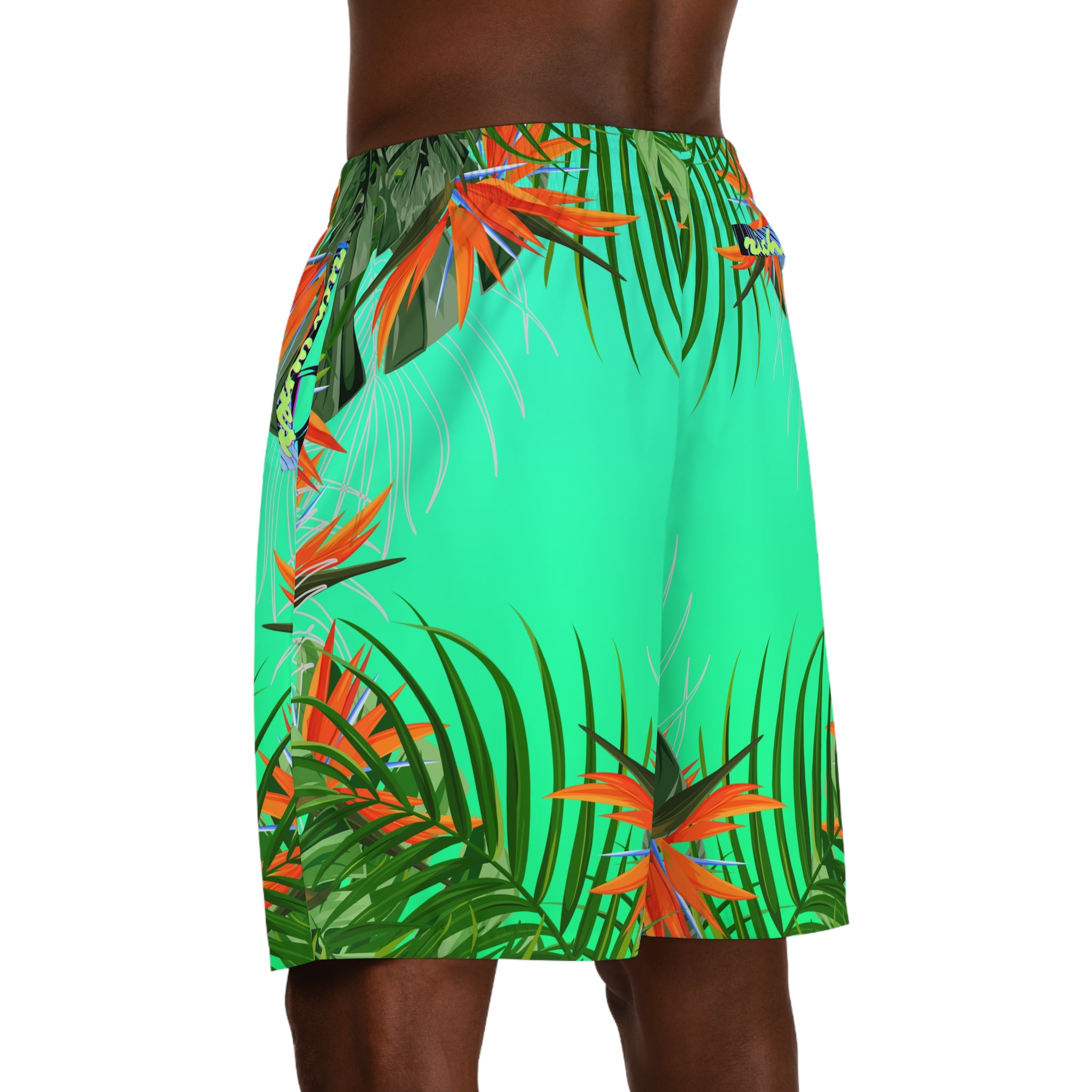 Rich Vibes Volt Green Tropical Jungle Print - Men's Jogger Shorts (AOP)Black