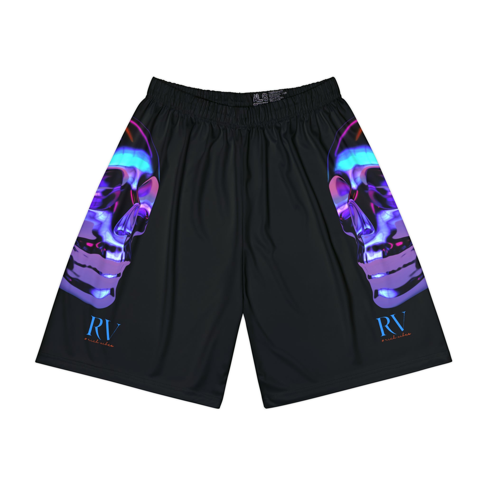 Rich Drip Psychedelic Metal Skull - RV Palm Tree Silhouette Men’s Sports Shorts (AOP) Black