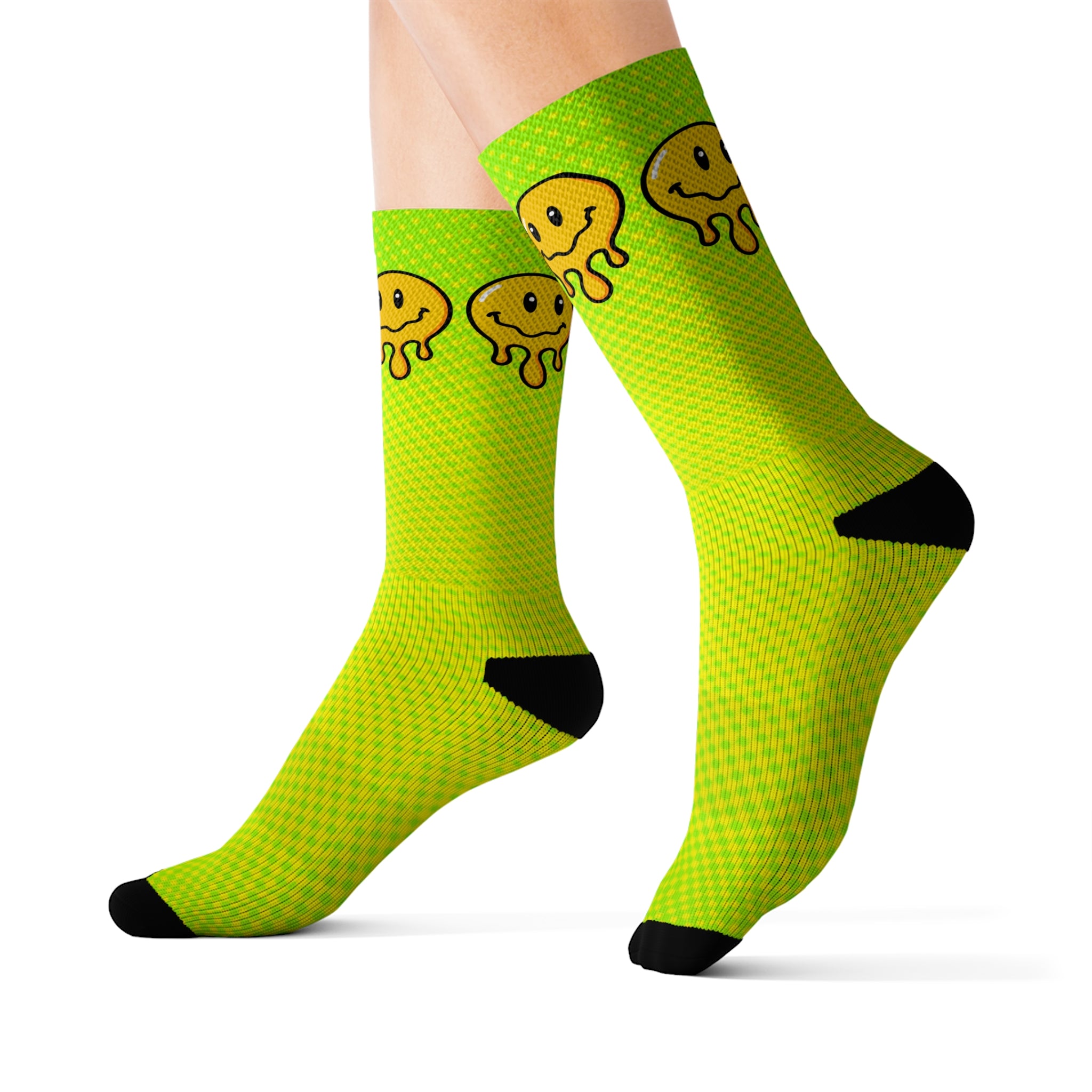 Rich Drip Volt Green Drippy Smiley Face - Sublimation Socks