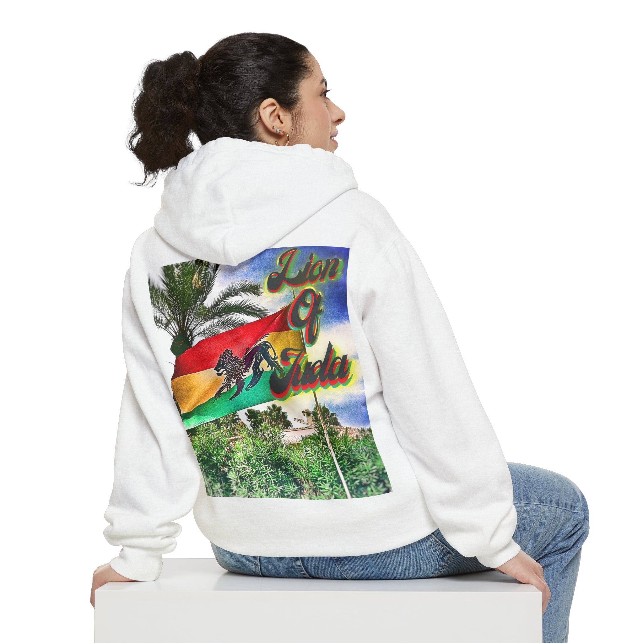 Jamaica Lion Of Judah Flag White - Garment-Dyed Hoodie