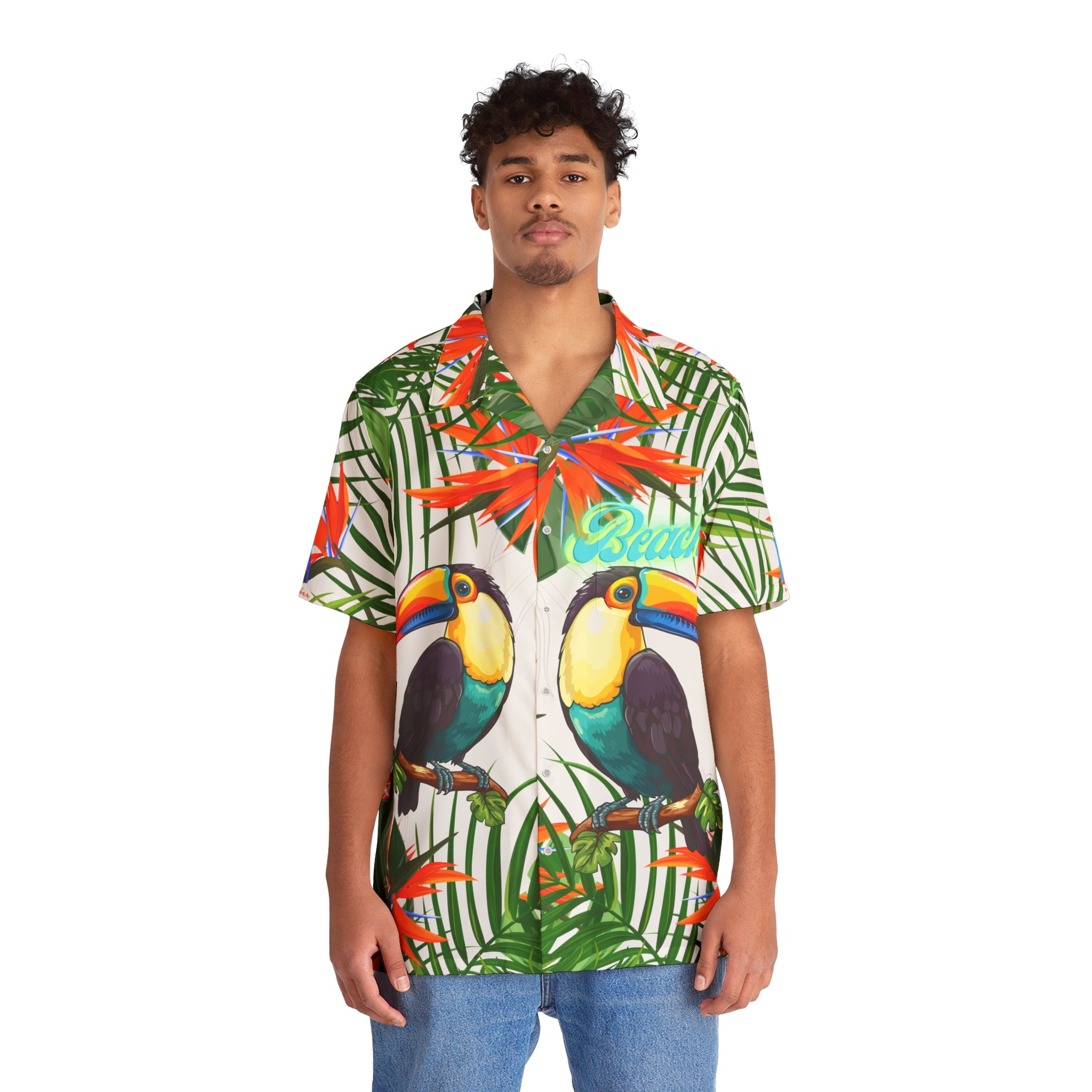 Rich Vibes Tropical White Jungle Tiger RV - Men's Hawaiian Shirt (AOP)White