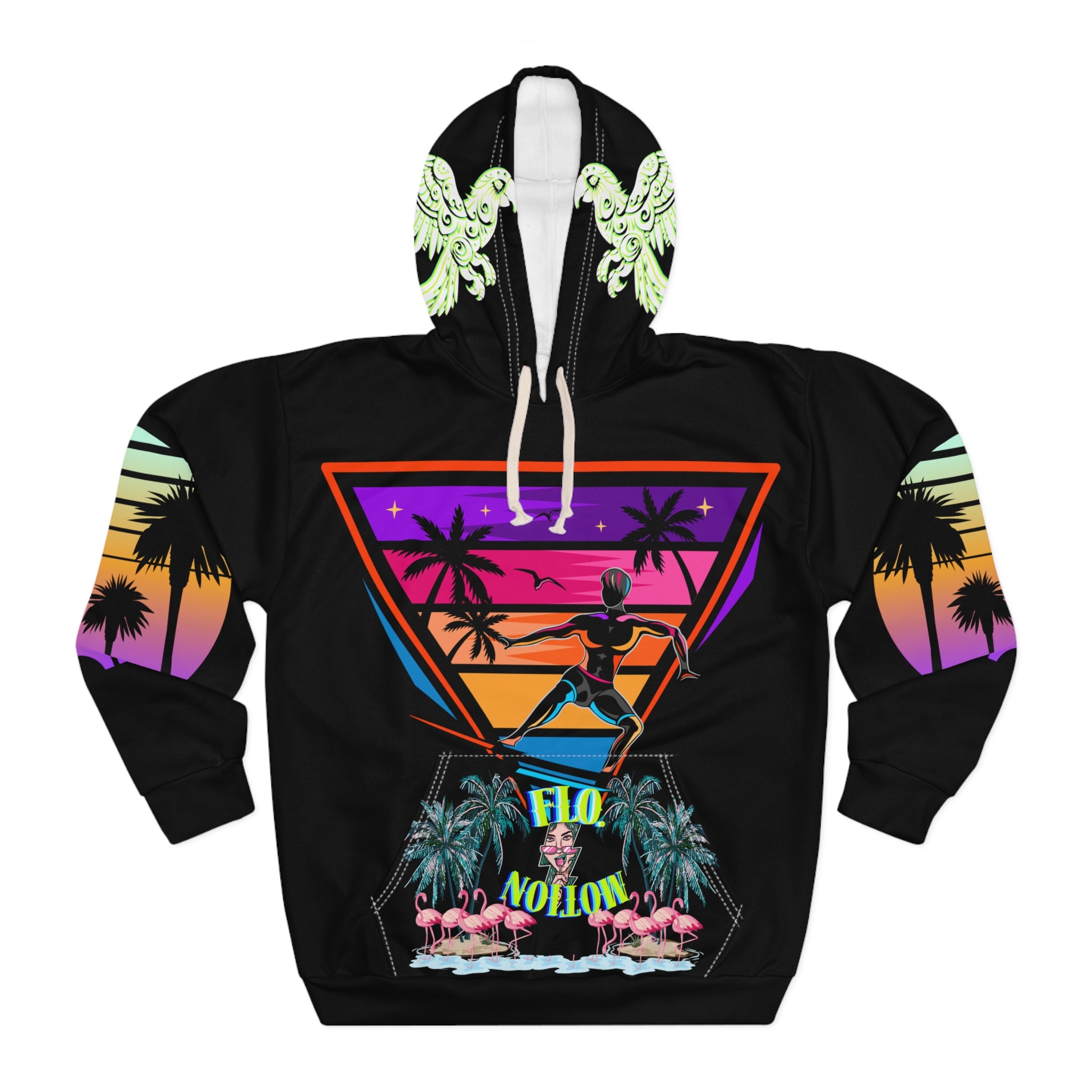 Rich Vibes Purple Sunset MIA Motion Surf - Unisex Pullover Hoodie (AOP) Black