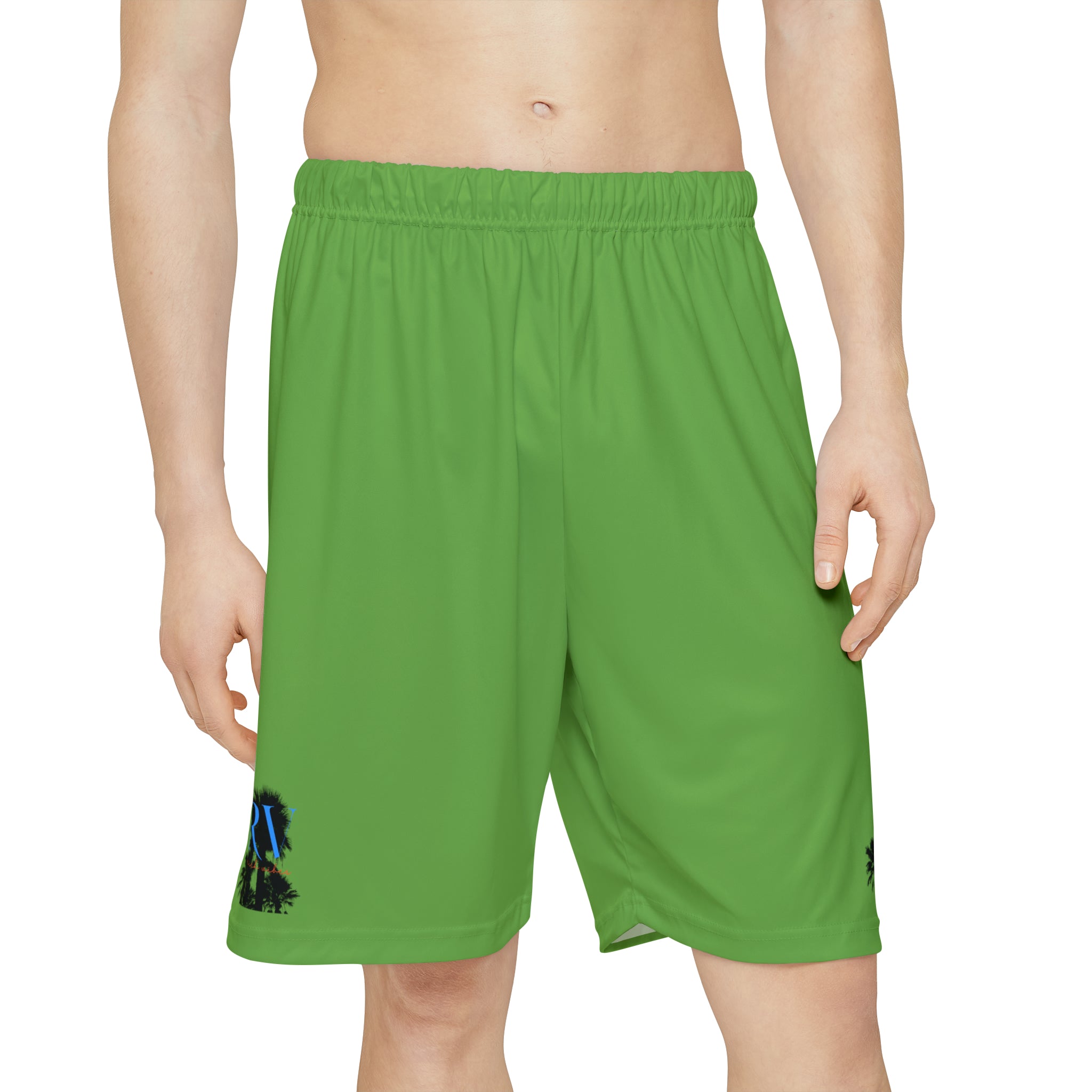 Rich Vibes RV Palm Tree Silhouette Men’s Sports Shorts (AOP) Leaf Green