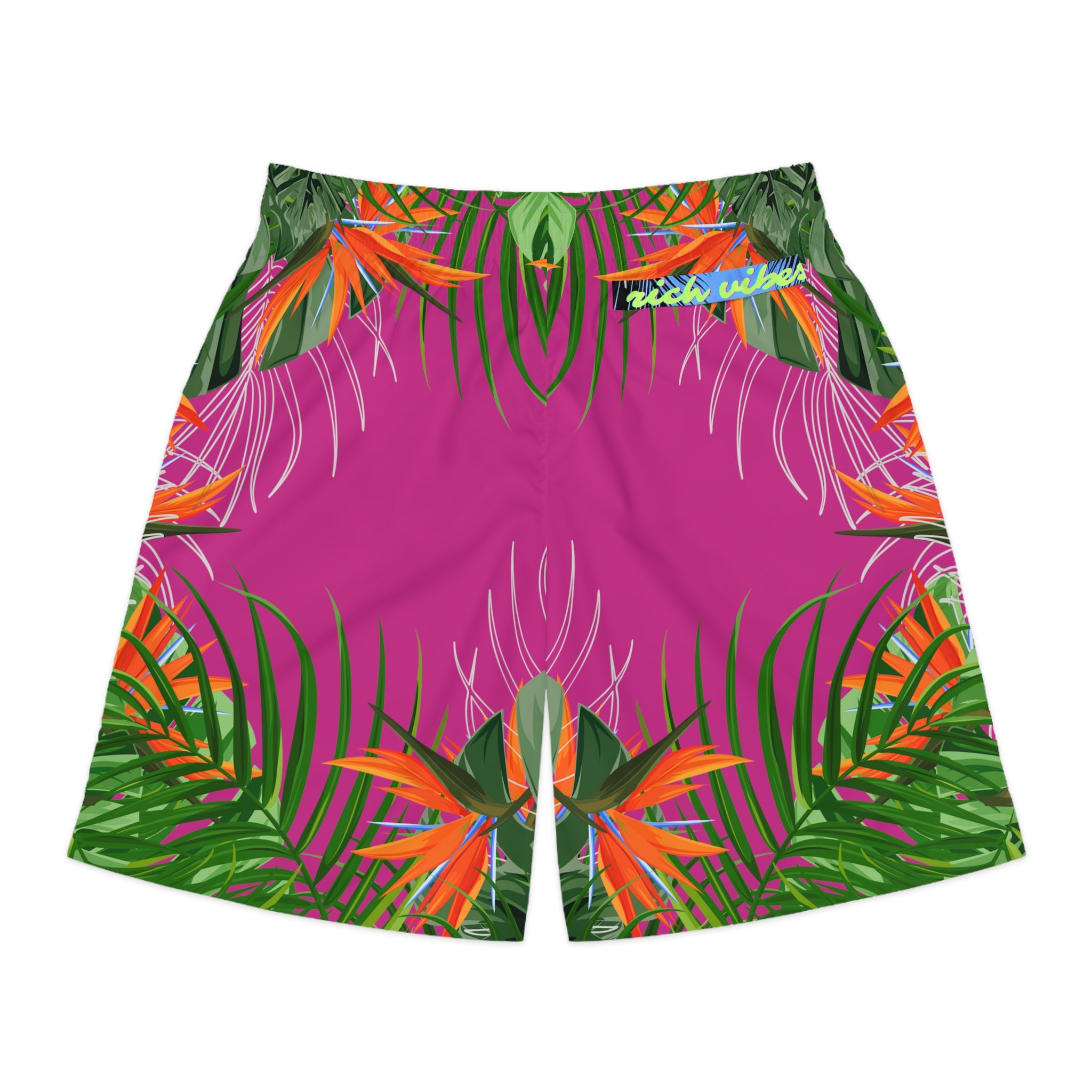 Rich Vibes Volt Pink Tropical Jungle Print - Men's Jogger Shorts (AOP)Black