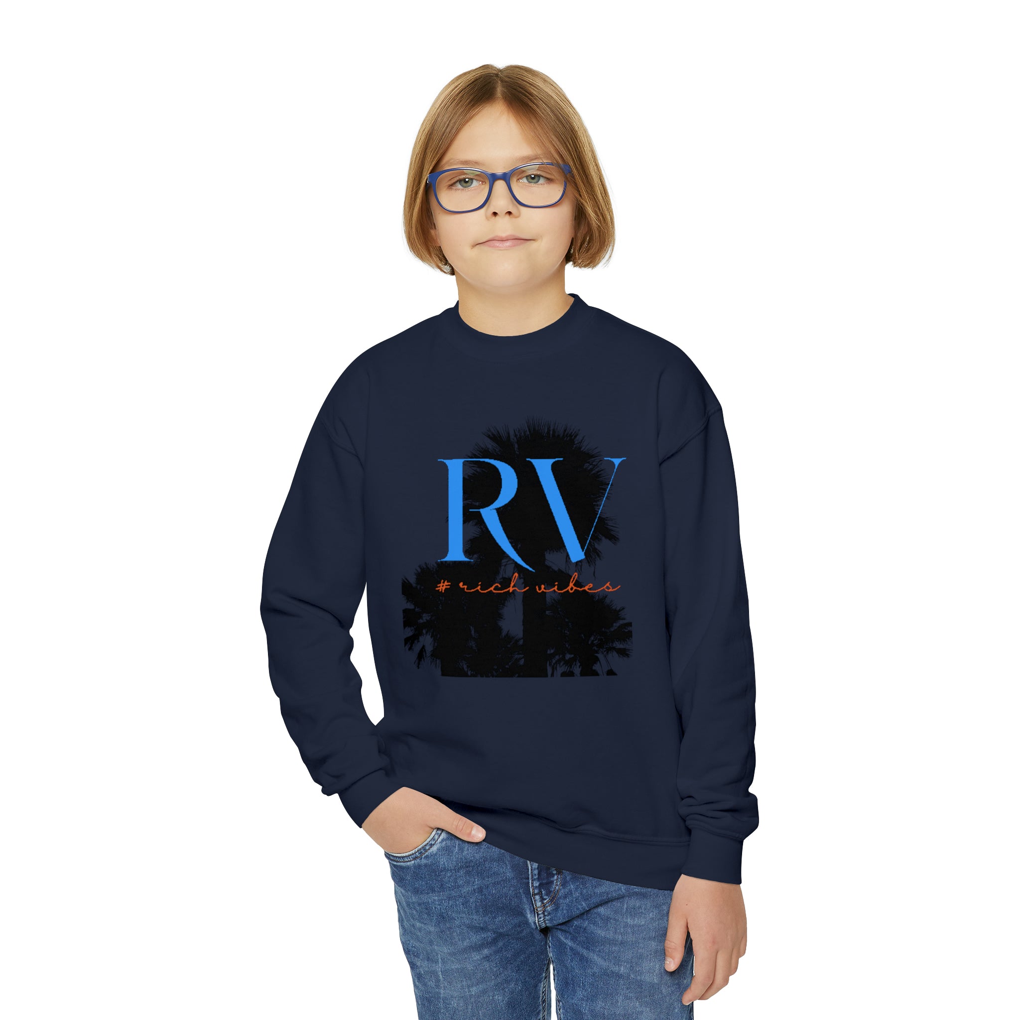 Rich Vibes RV Palm Tree - Youth Crewneck Sweatshirt