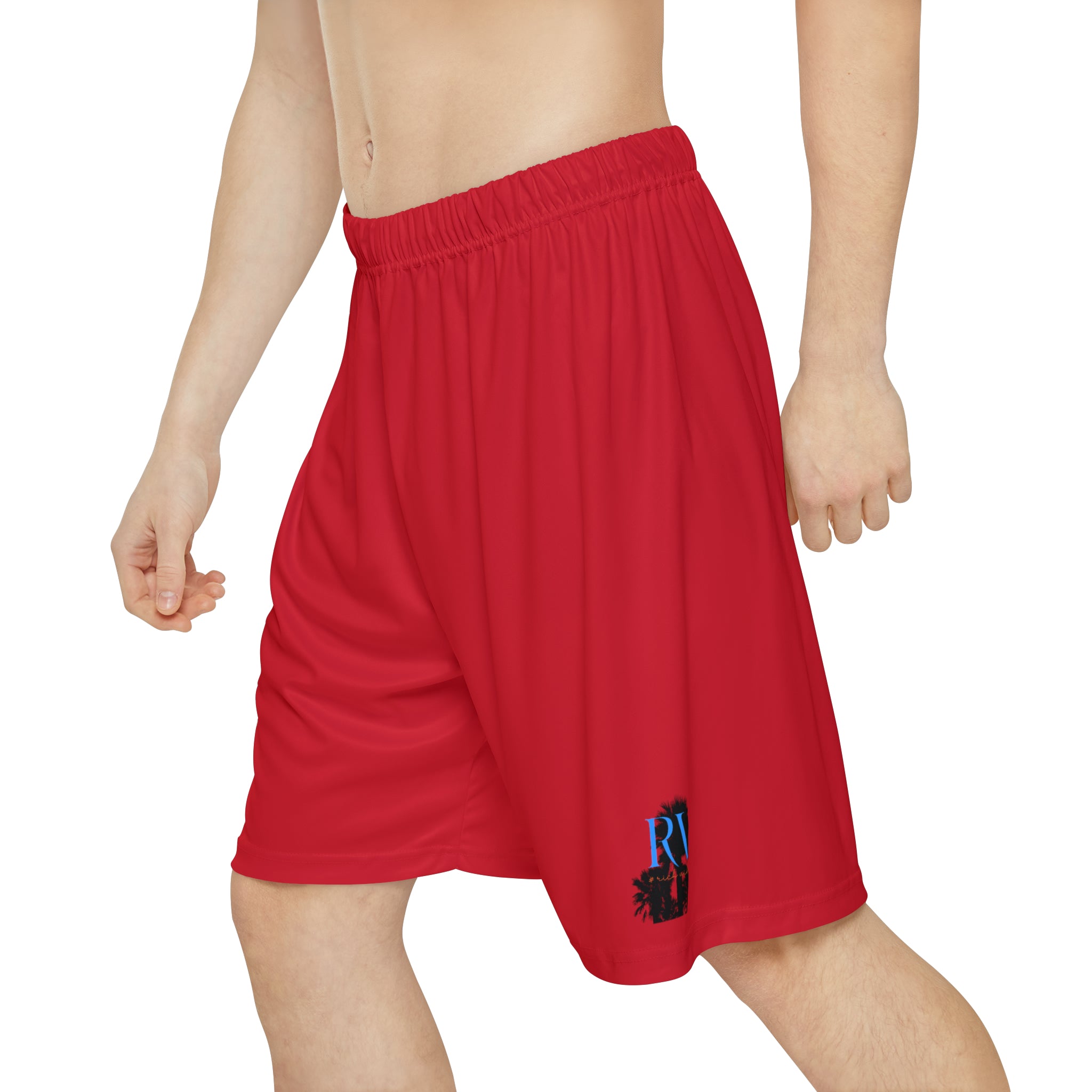 Rich Vibes RV Palm Tree Silhouette Men’s Sports Shorts (AOP) Red