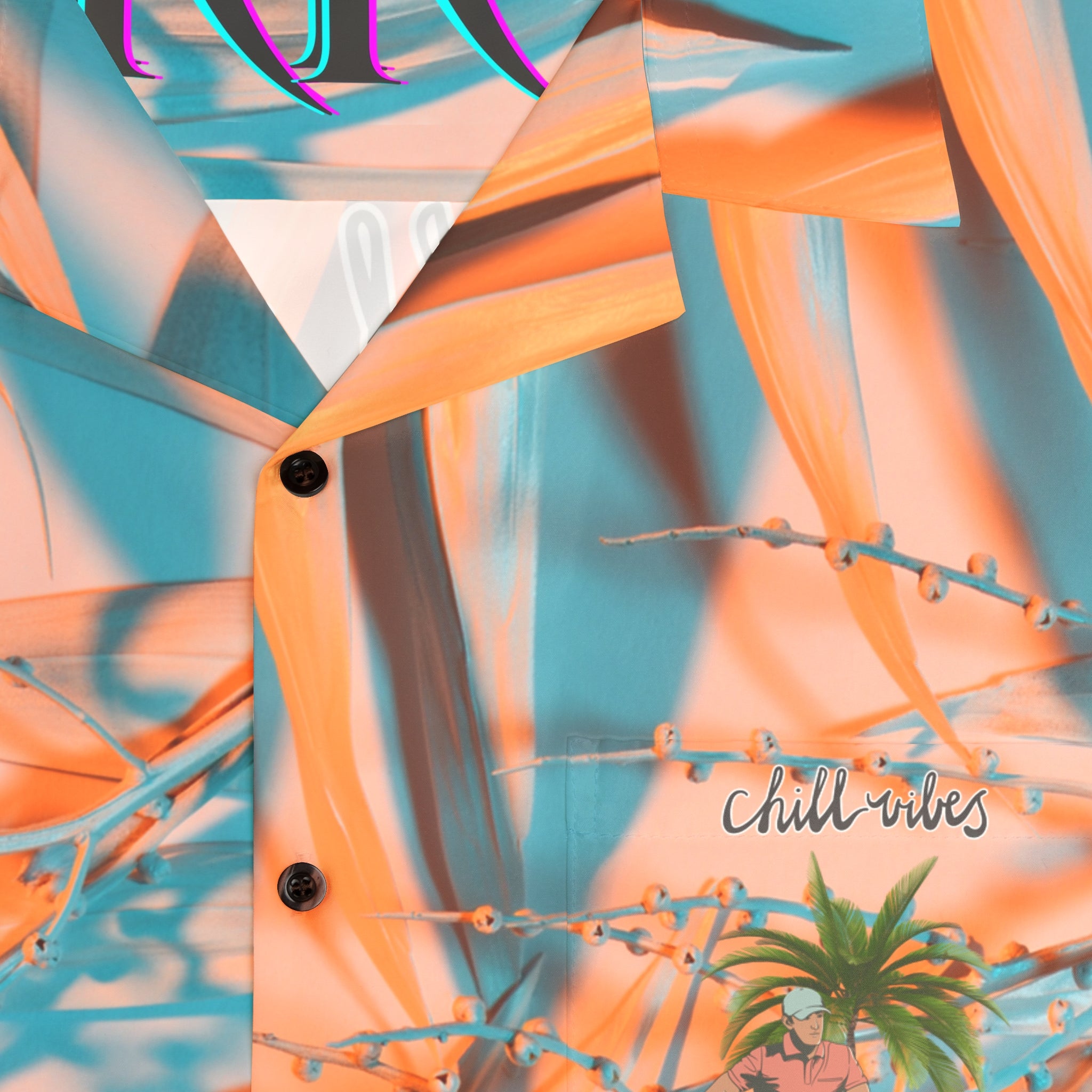 Rich Vibes Colorful Palm Tree Golfer Turquoise Peach Palm Tree - Men's Hawaiian Shirt (AOP)