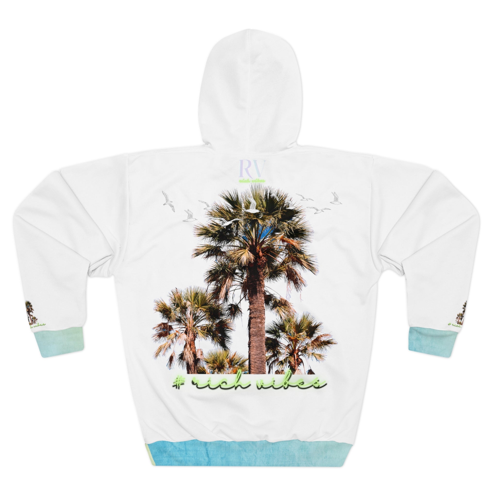 Rich Vibes Blueberry Lemonade White Colorful Palm Trees Volt Golf Pro 1.5 - Unisex Pullover Hoodie (AOP)