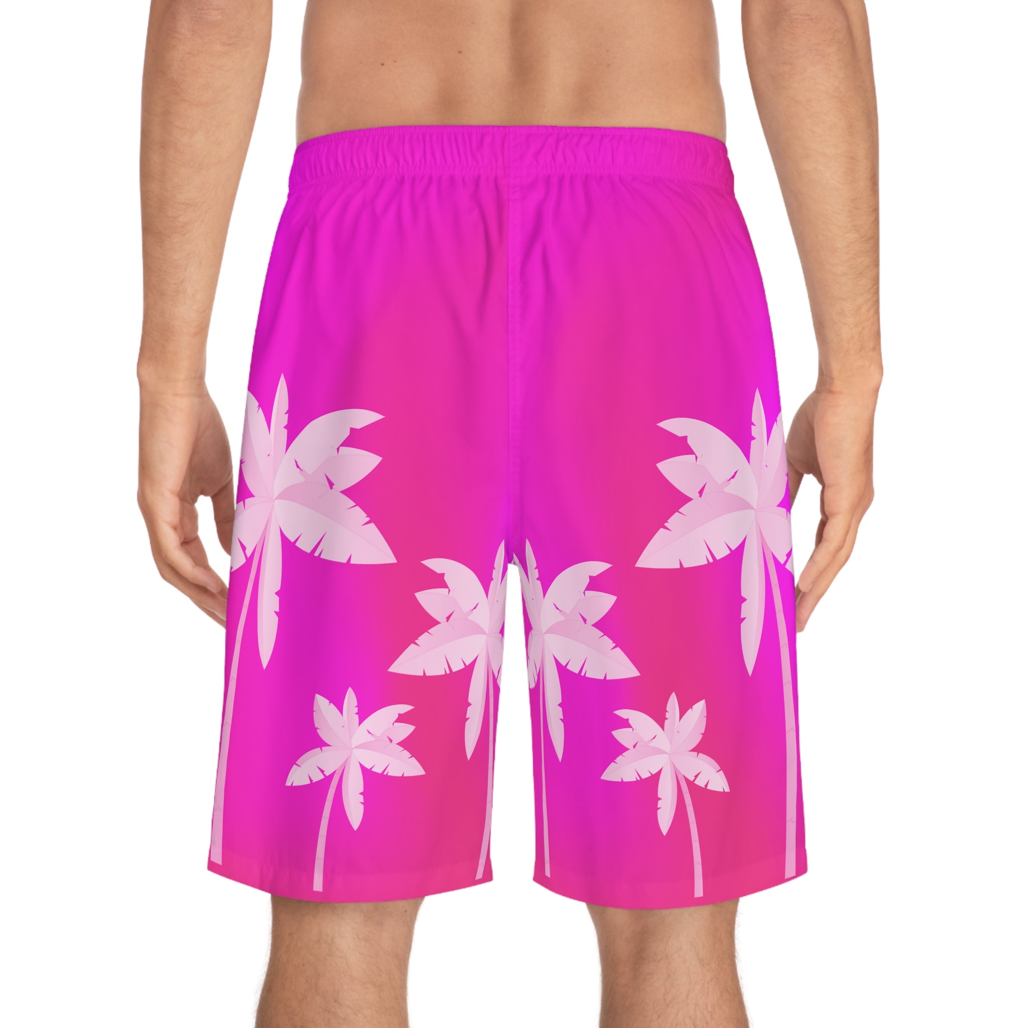 Rich Vibes Tropical Pink Palm Tree Beach Chill Vibes 1.0 - Men's Board Shorts (AOP)