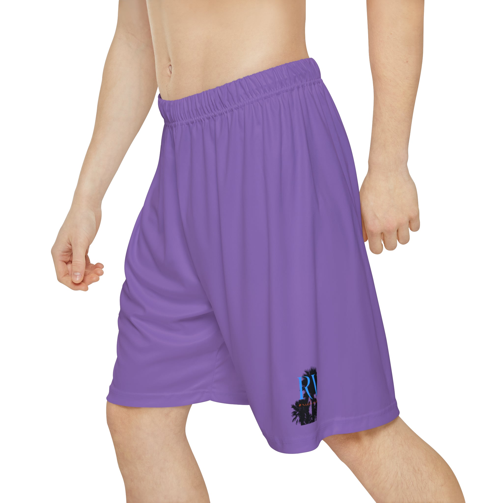 Rich Vibes RV Palm Tree Silhouette Men’s Sports Shorts (AOP) Light Purple
