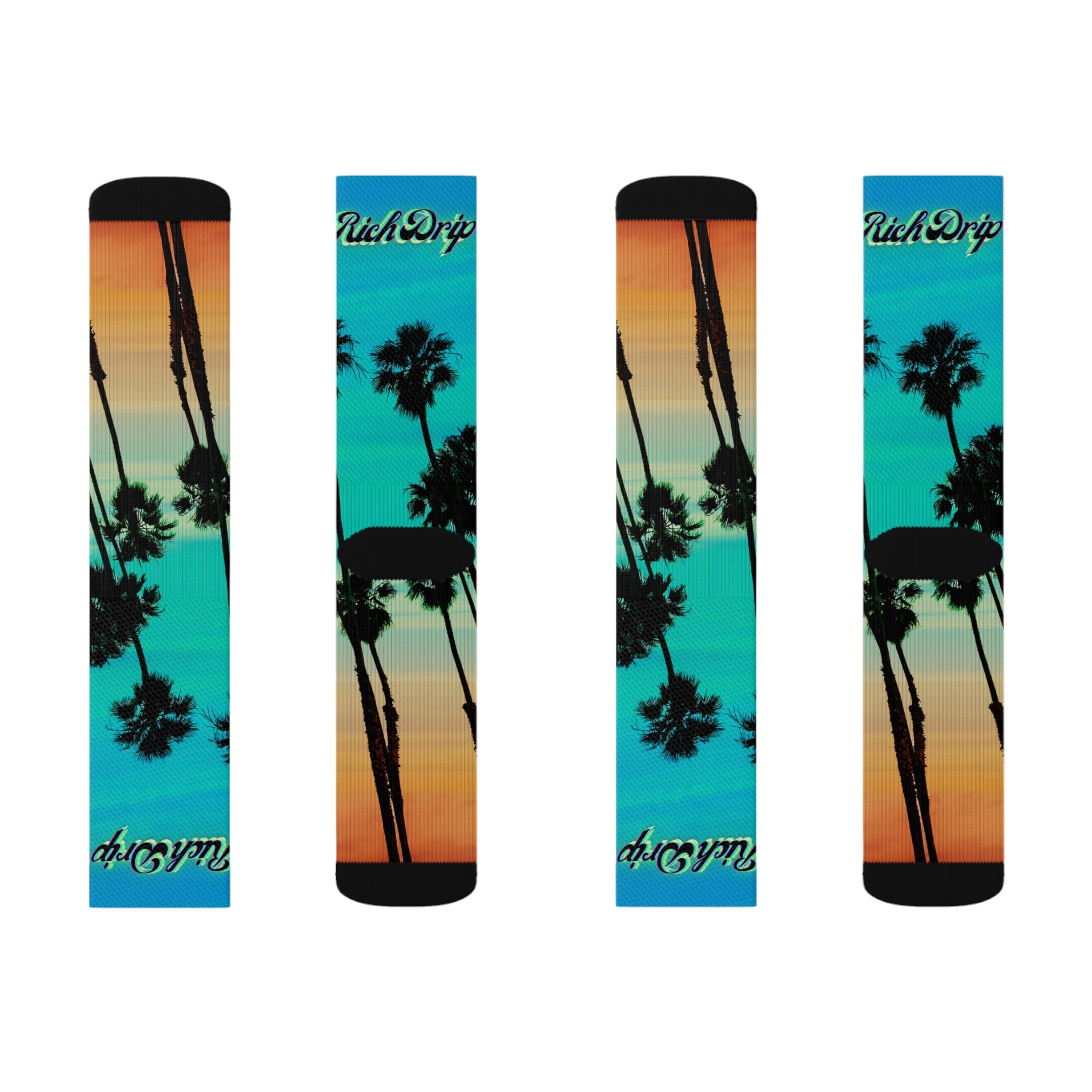 Rich Drip Blue Skies Beach Vibes - Sublimation Socks Black