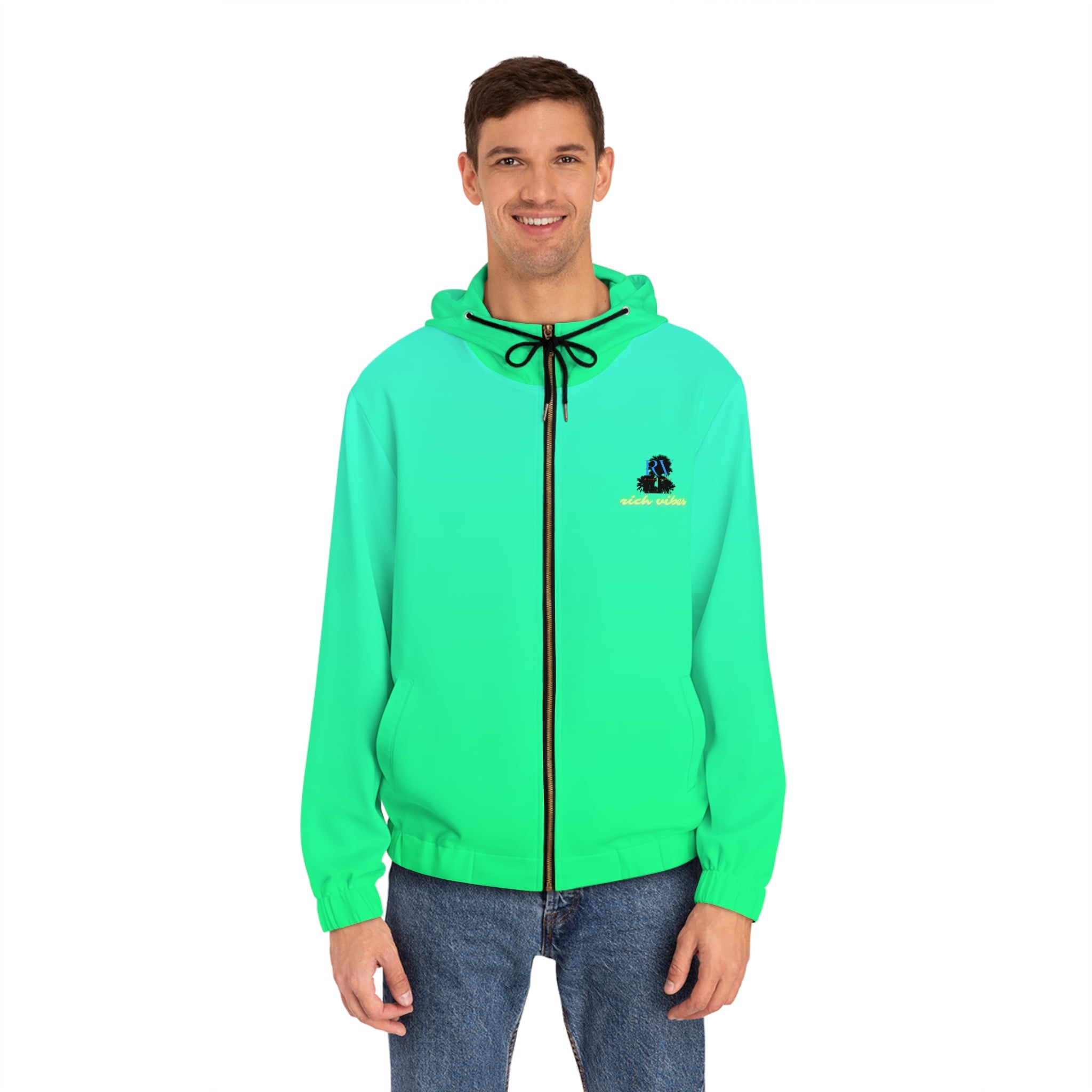 Rich Vibes RR Sea Green Tropical Beach Bird 1.5 - Men's Full-Zip Hoodie (AOP)