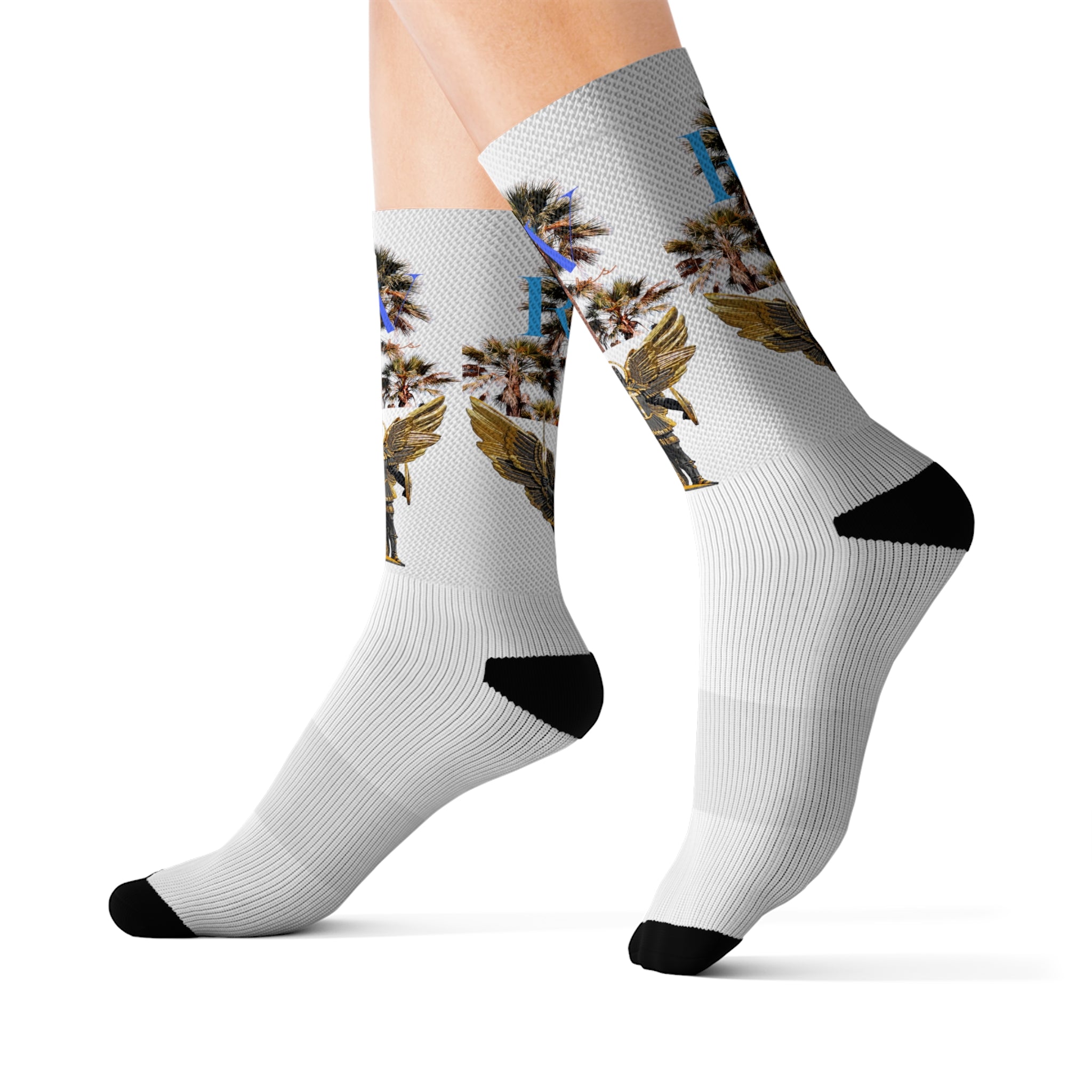 Rich Vibes RV Palm Tree Logo Archangel Michael White - Sublimation Socks