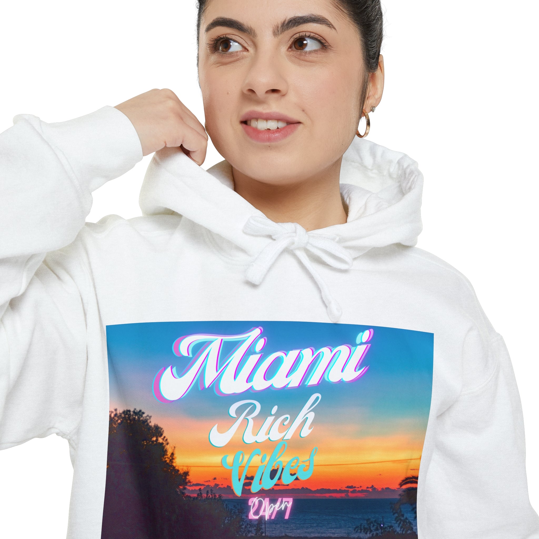 Rich Vibes Miami Beach 24/7  White - Garment-Dyed Hoodie