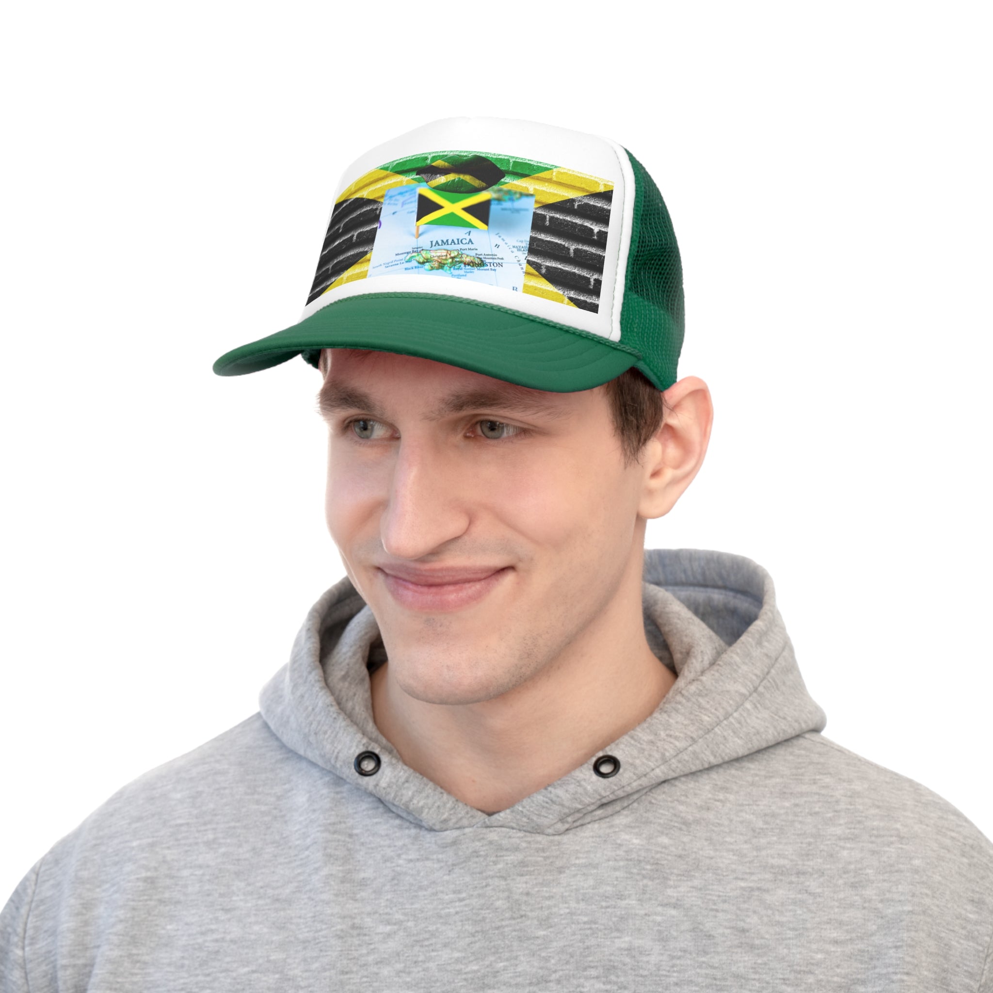 Rich Vibes Jamaica Flag Lips on the Map - Trucker Hat