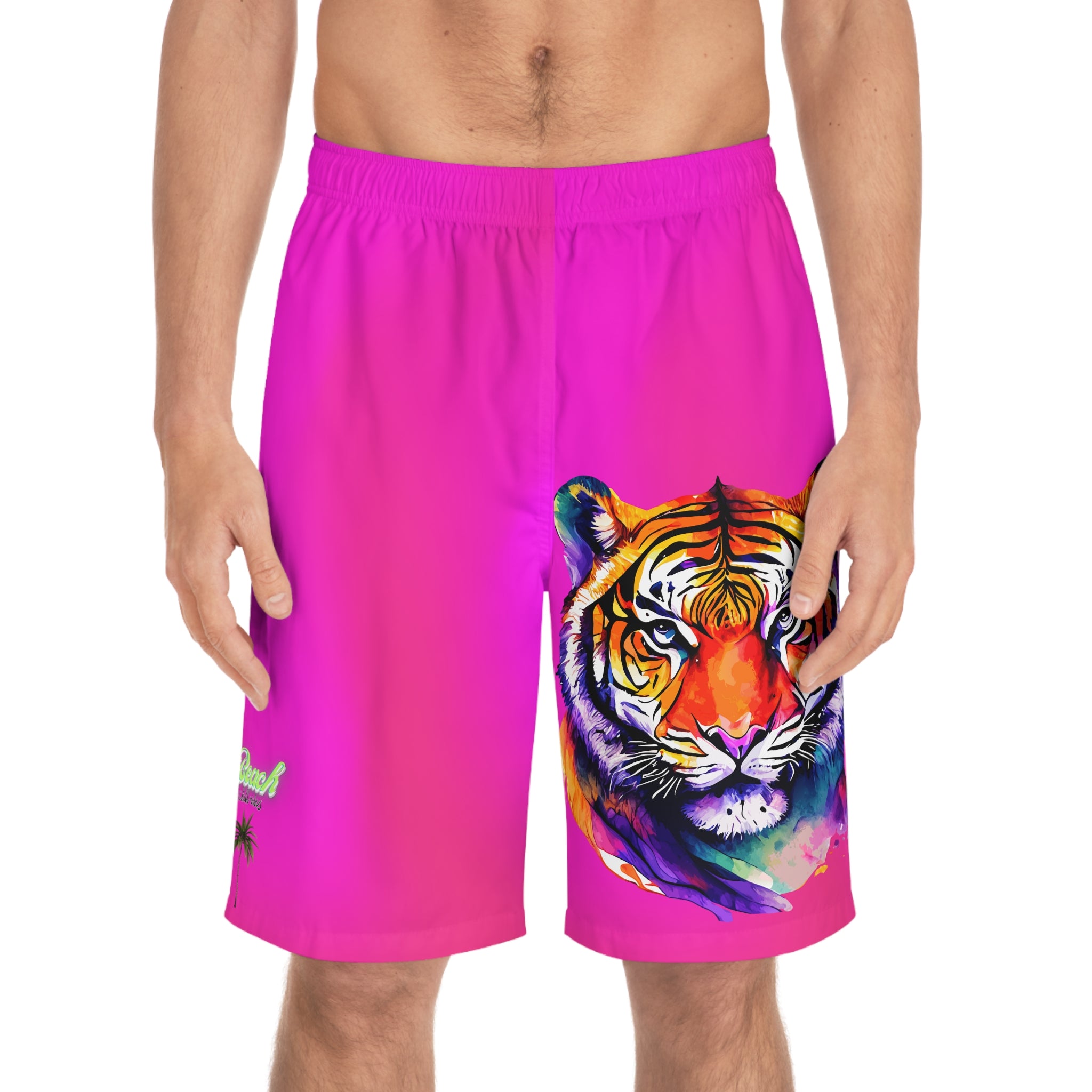 Rich Vibes Tropical Pink Tiger Beach Chill Vibes 2.0 - Men's Board Shorts (AOP)