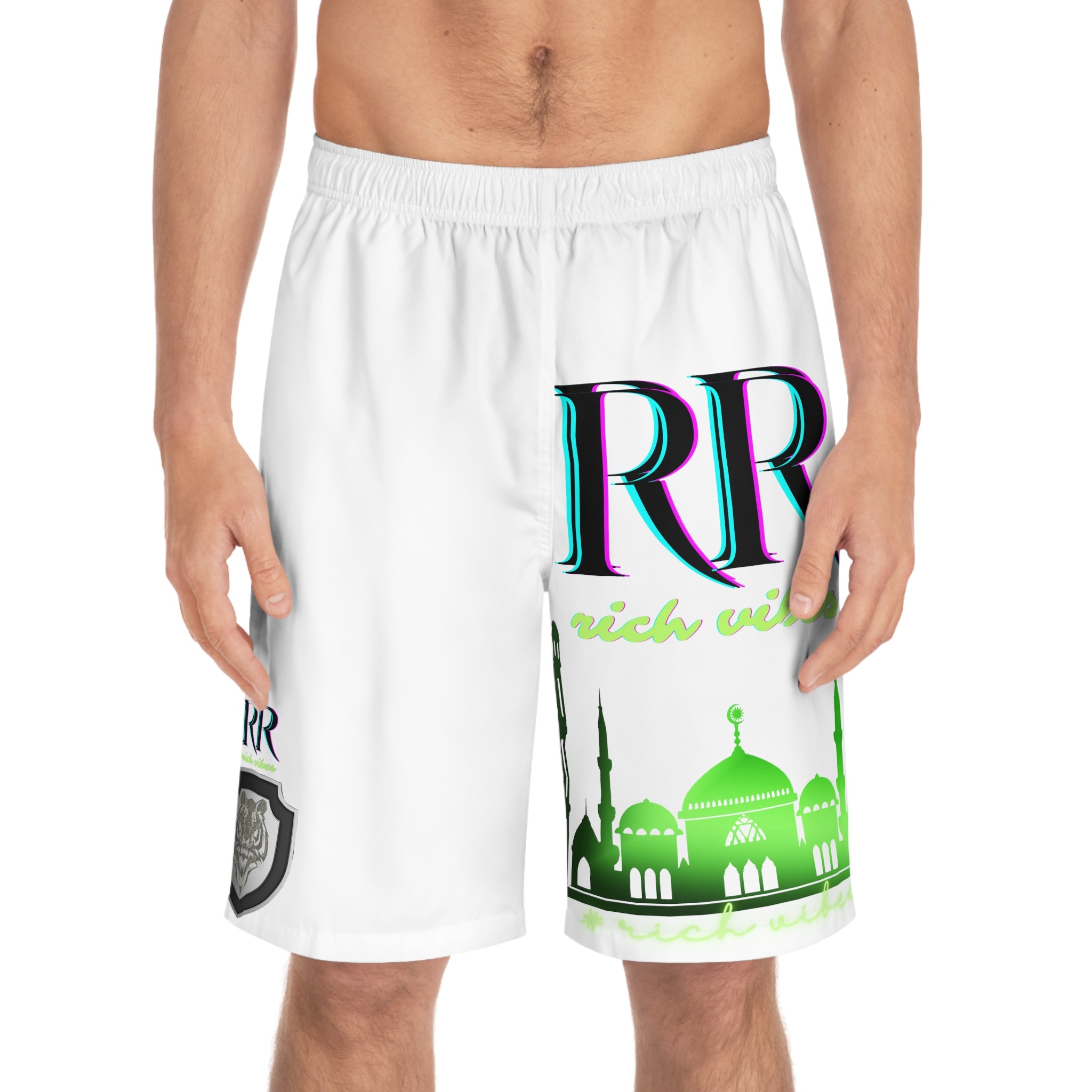 Rich Vibes Taj Mahal City Volt RR Tiger Shield White - Men's Board Shorts (AOP)