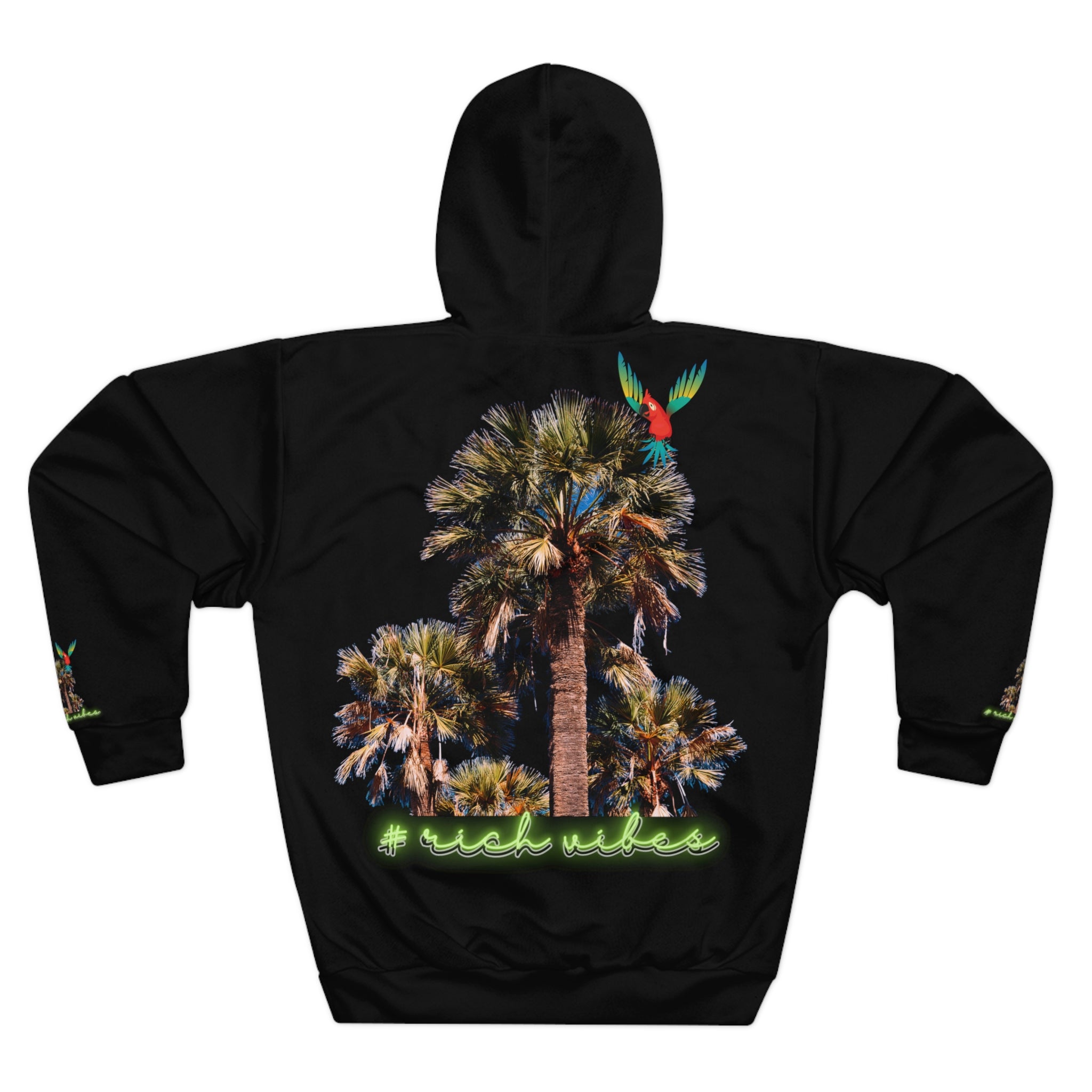 Rich Vibes Black Colorful Palm Trees Volt Golf Pro 2.0 - Unisex Pullover Hoodie (AOP)