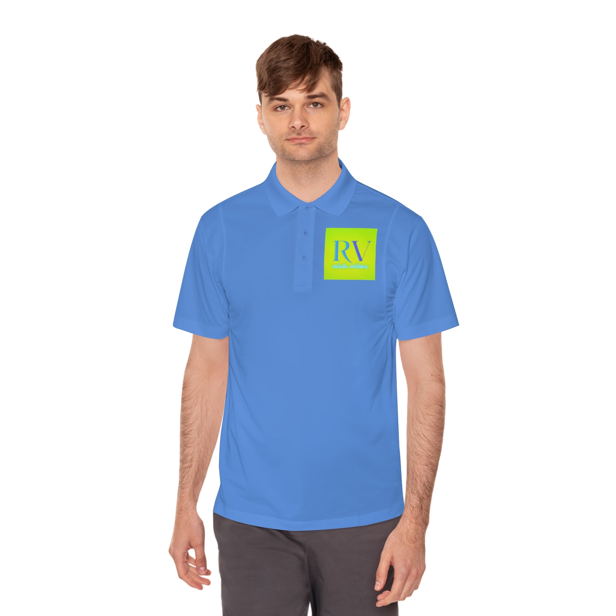 Rich Vibes RV Palm Tree Tropical Lime Green Back Logo 2.0 - Men's Sport Polo Shirt