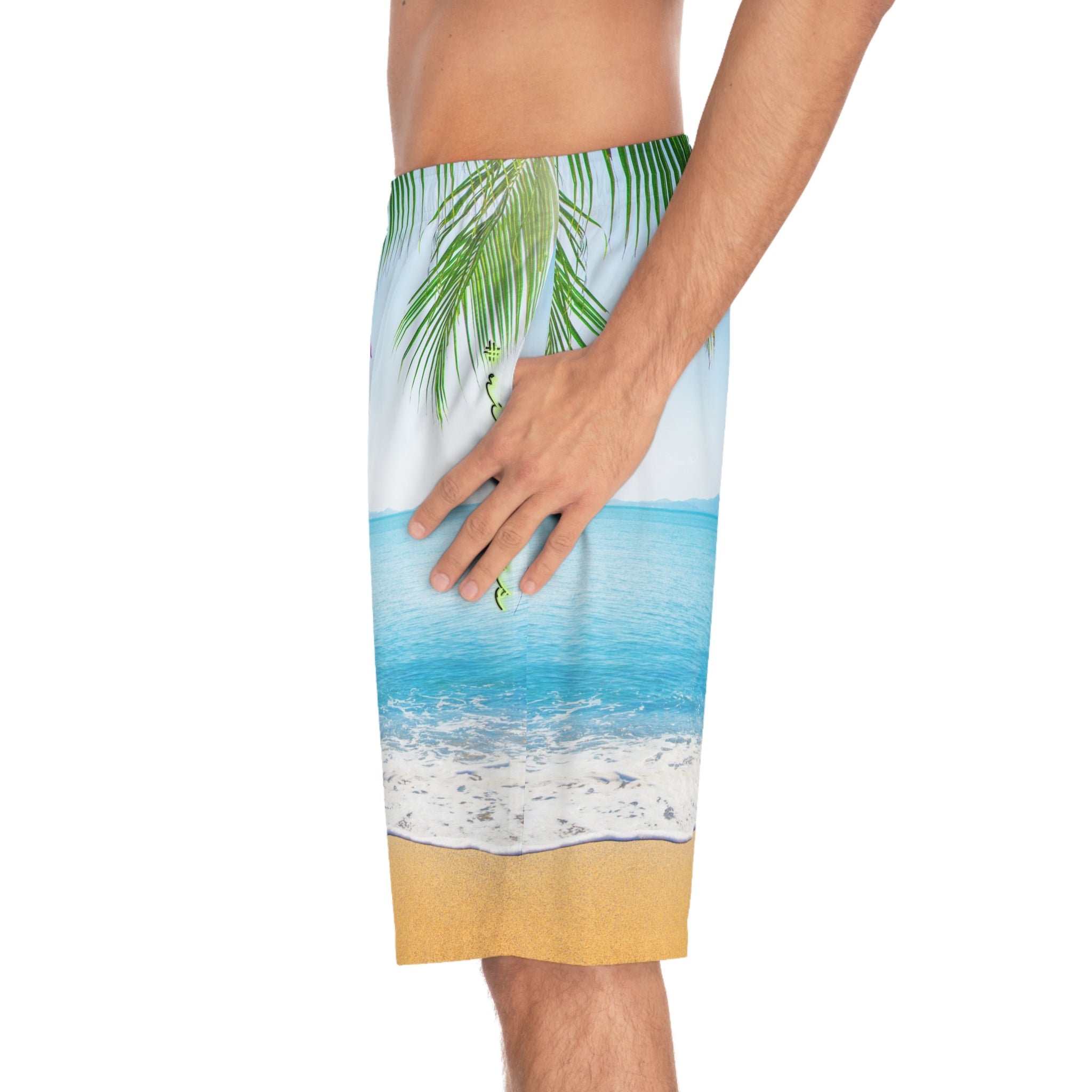 Rich Vibes Sky Blue Sea Foam Beach Chill Vibes - Men's Board Shorts (AOP)