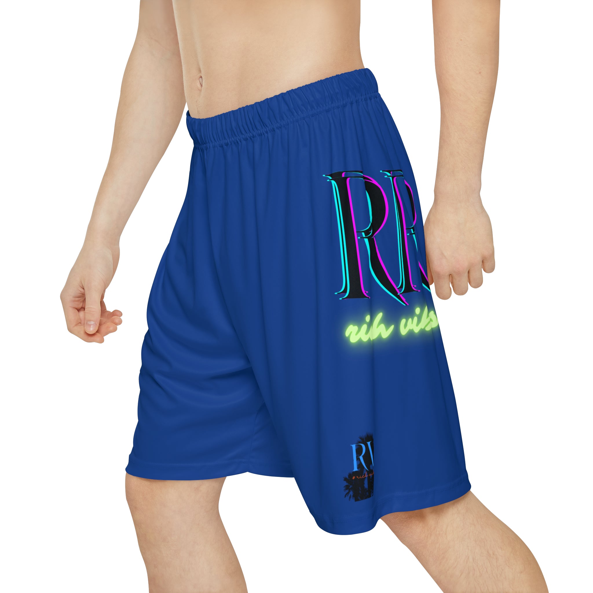 Rich Vibes RR RV Palm Tree Silhouette - Men’s Sports Shorts (AOP) Royal Blue