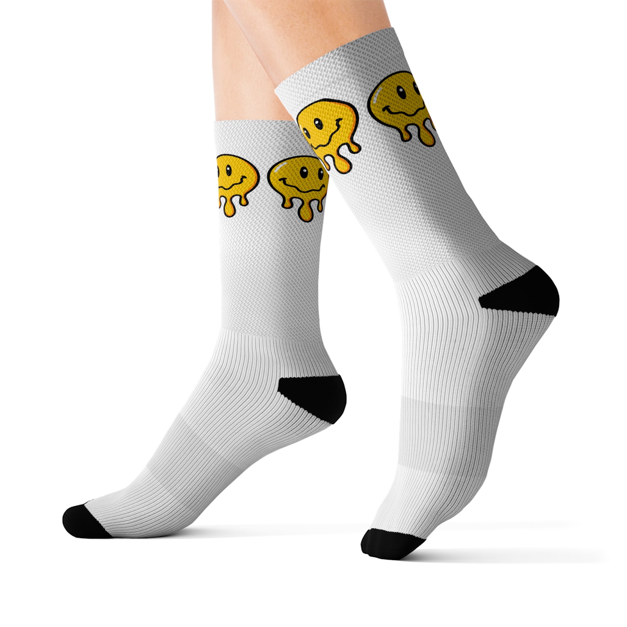 Rich Drip Drippy Smiley Faces - Sublimation Socks White