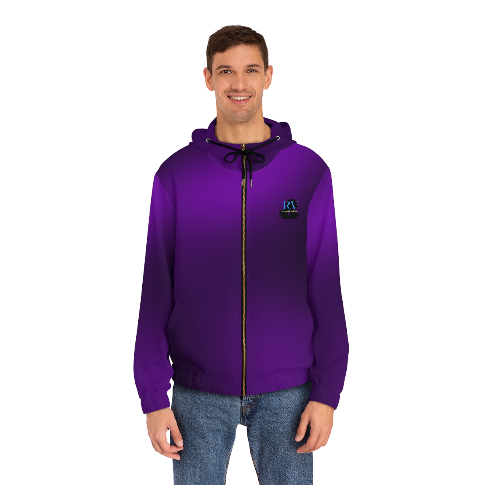 Rich Vibes RR Volt Green Tropical Purple Beach Bird 1.0 - Men's Full-Zip Hoodie (AOP)