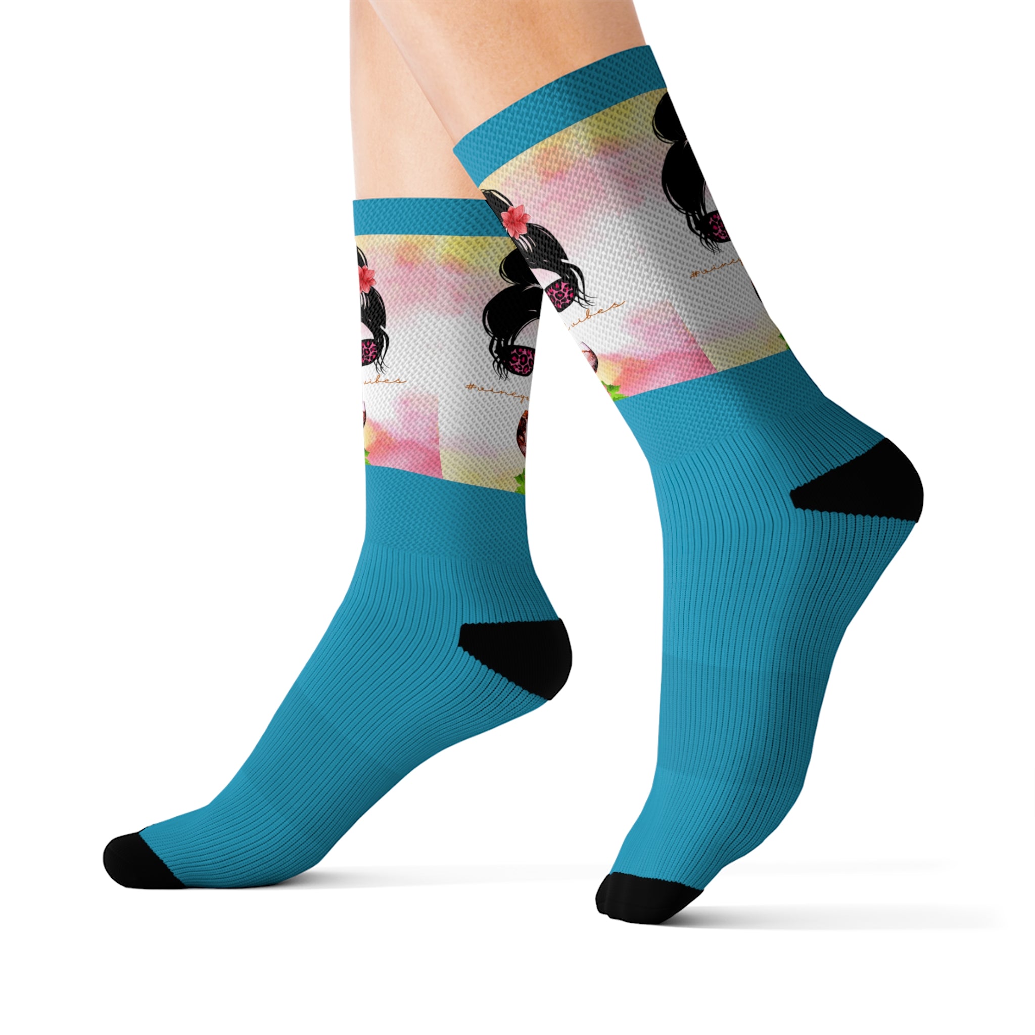 Vineyard Vibes Pink Water Colors Turquoise - Sublimation Socks