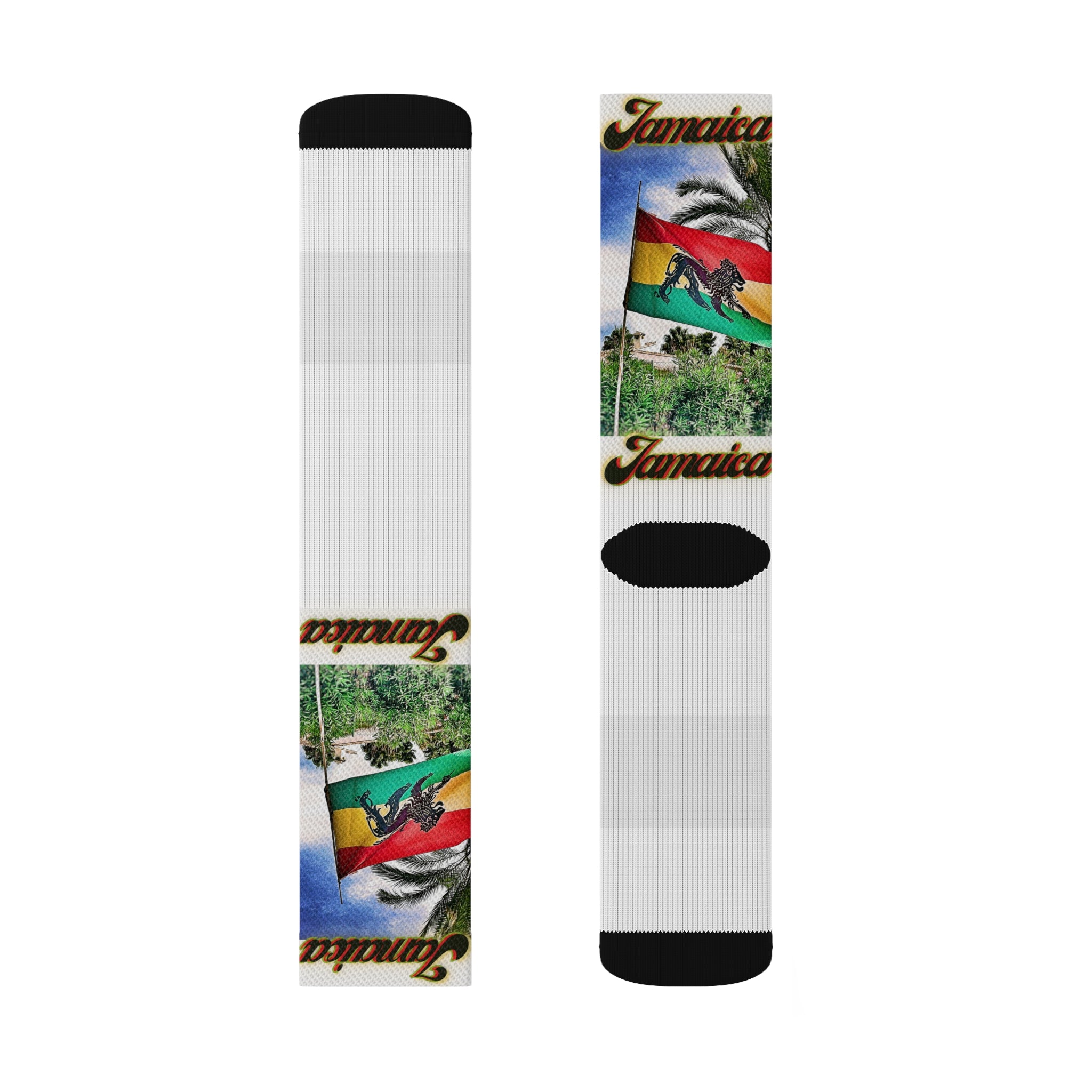 Lion Of Judah Jamaica Flag - White Sublimation Socks
